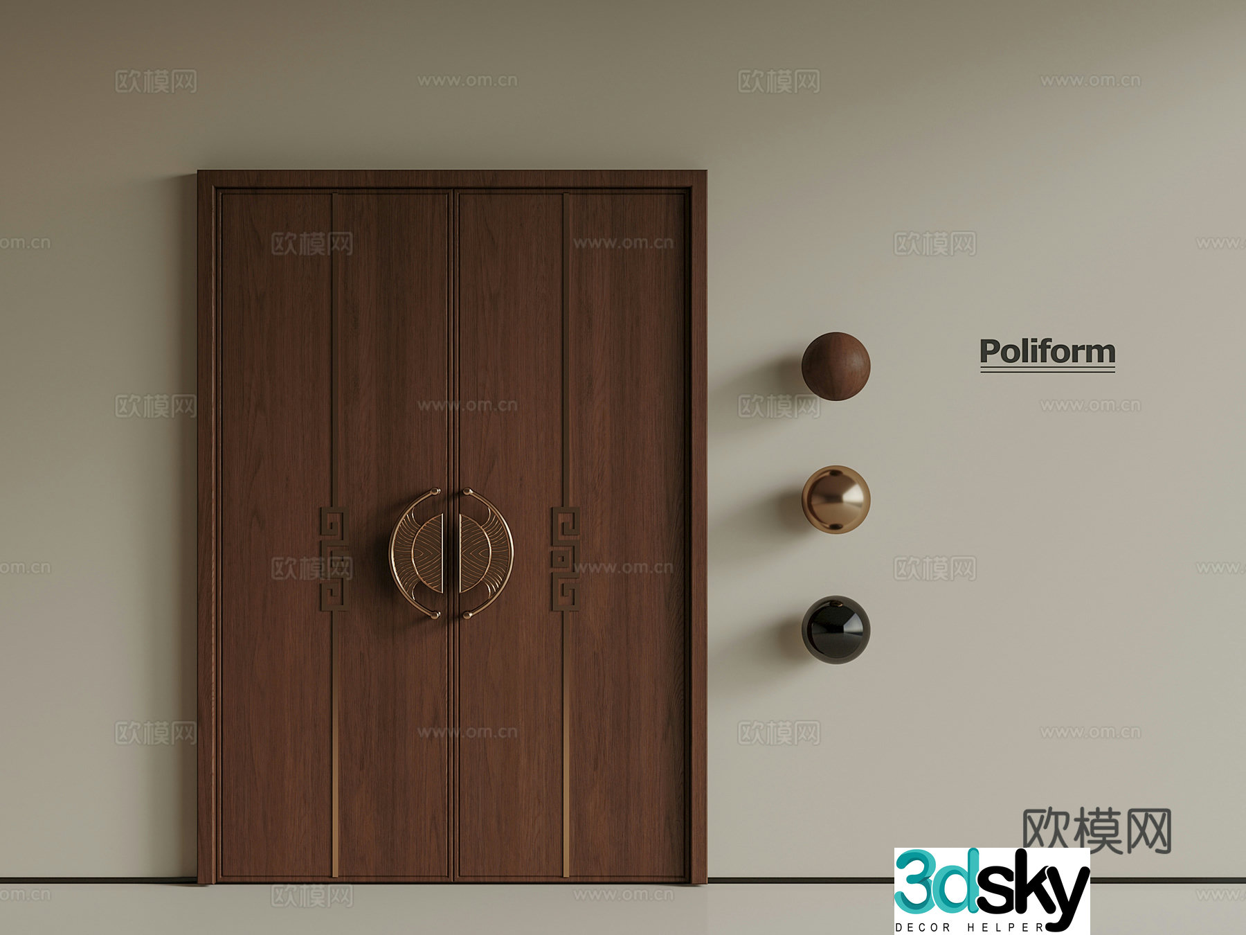 New Chinese-style security door entrance door double-open door 3D model