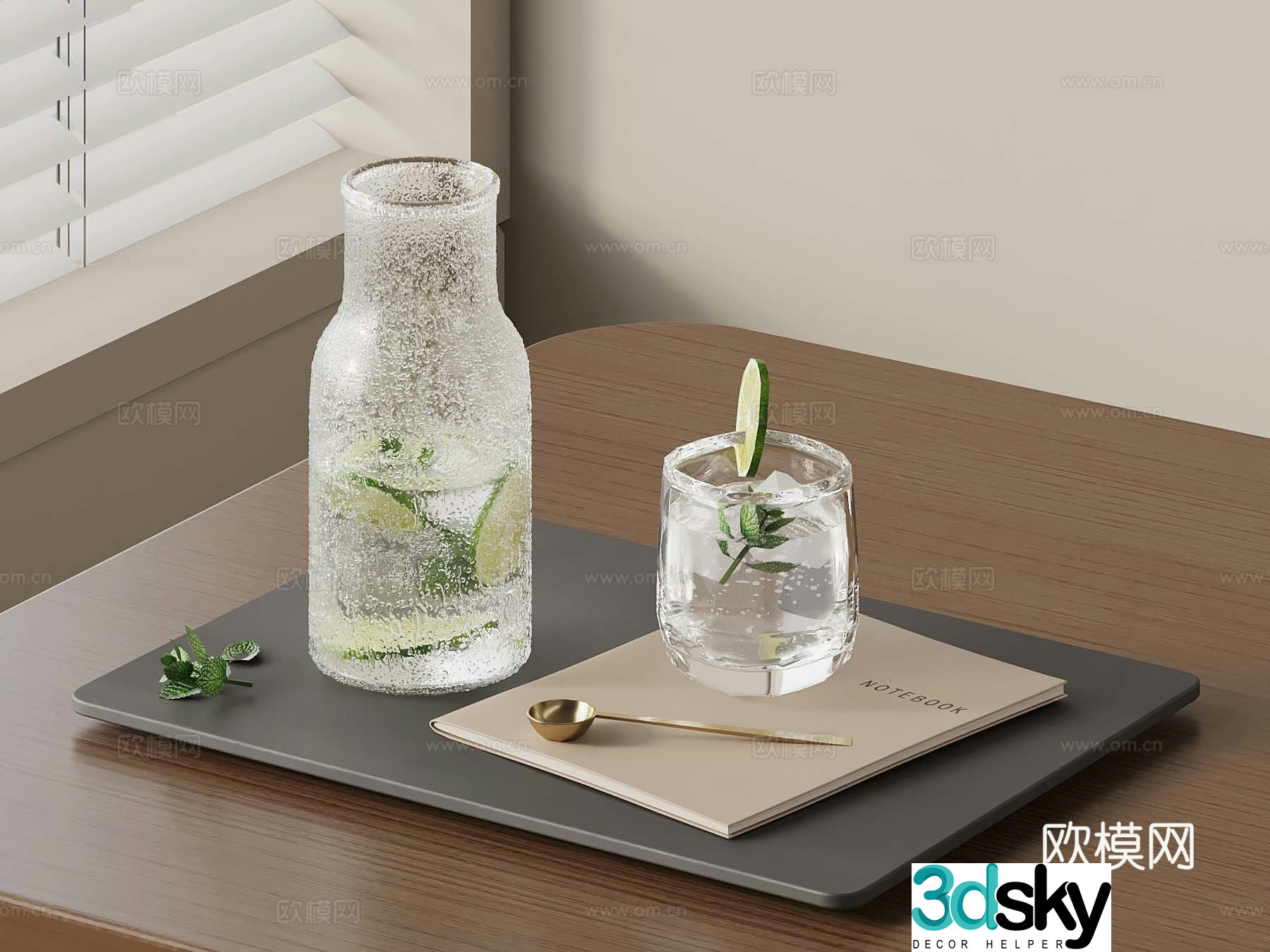 46 modern tray water cup water bottle 3d model