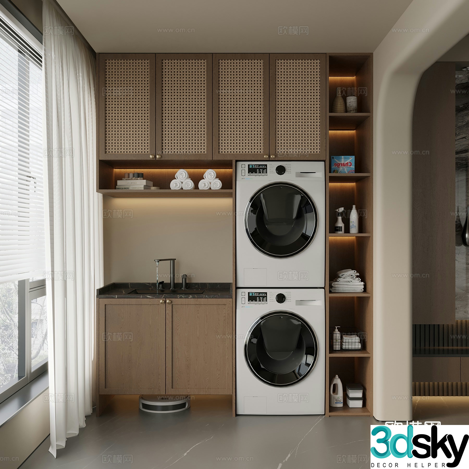 Middle Ages New Chinese Style Washing Cabinet Balcony Cabinet Storage Cabinet 3D Model