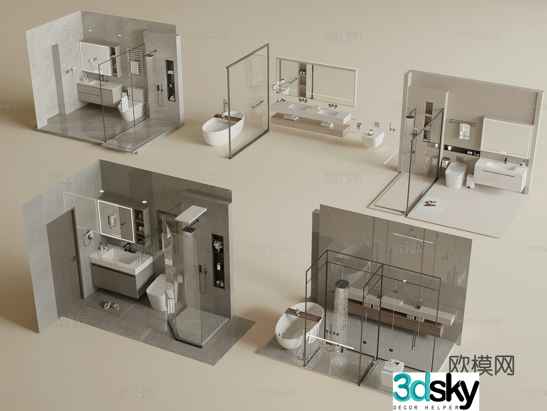 Modern bathroom Shower room Bathroom cabinet Toilet bathtub Shower 3D model