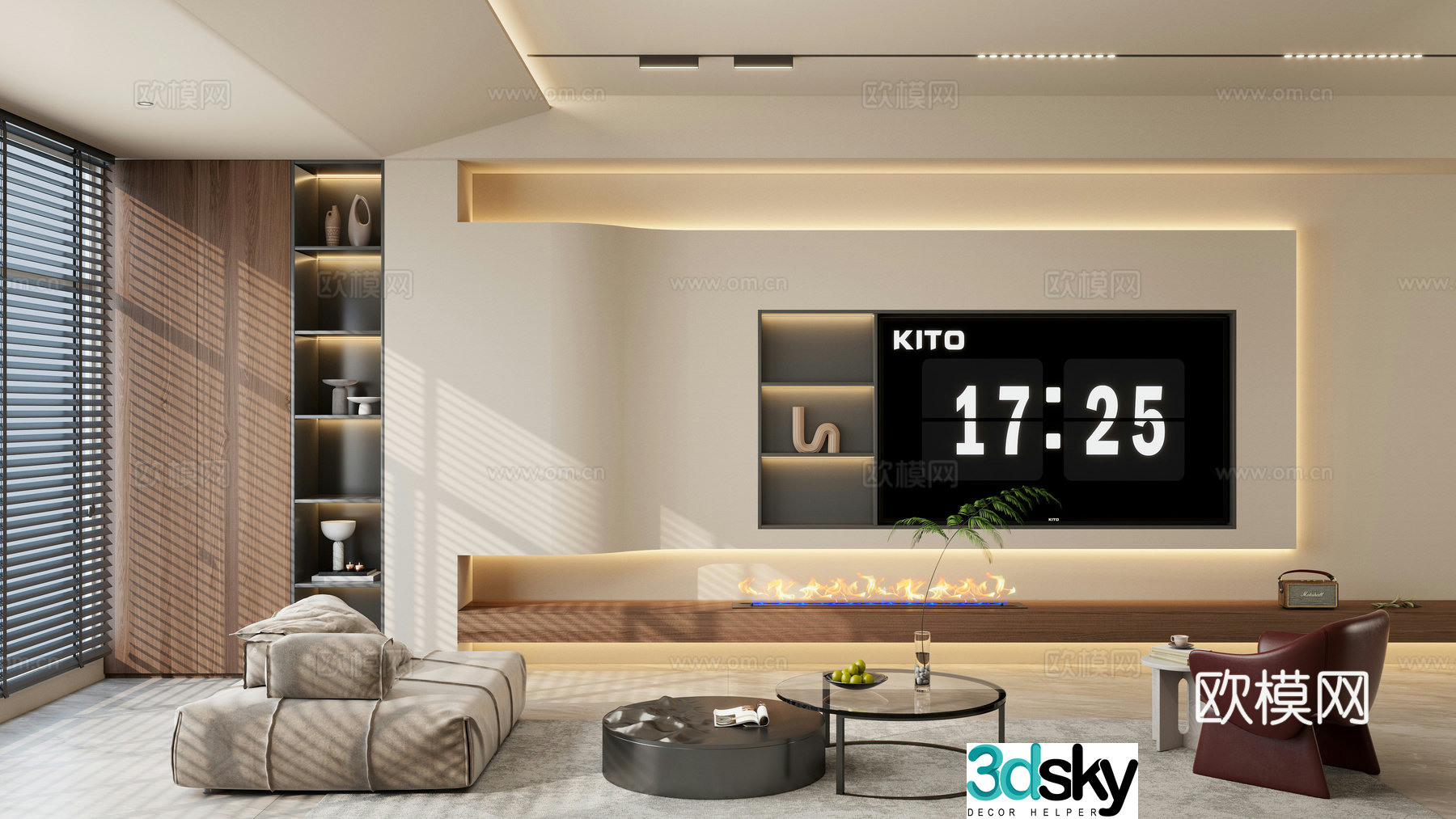Italian style medieval style interior TV linear light master light magnetic light electric 3D model