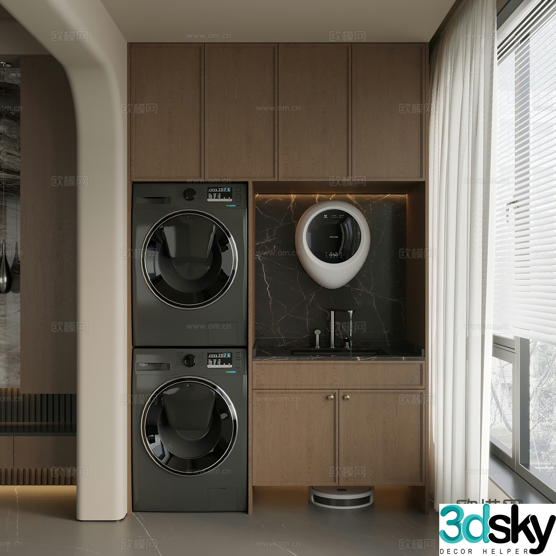 Middle Ages New Chinese Style Washing Cabinet Balcony Cabinet Storage Cabinet 3D Model
