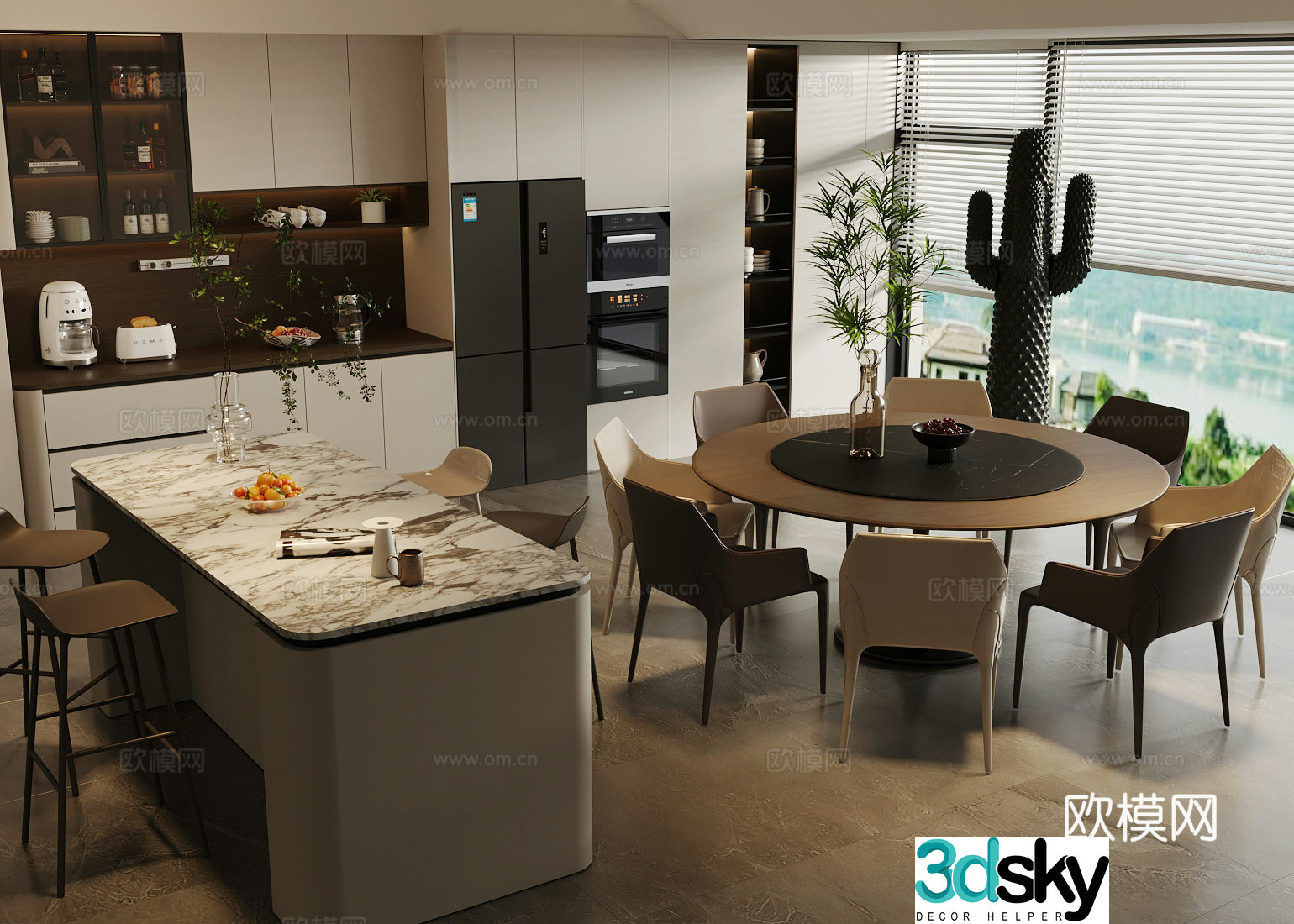 Modern Italian home restaurant Light luxury Italian restaurant Round table restaurant Island restaurant Black white and gray 3D model