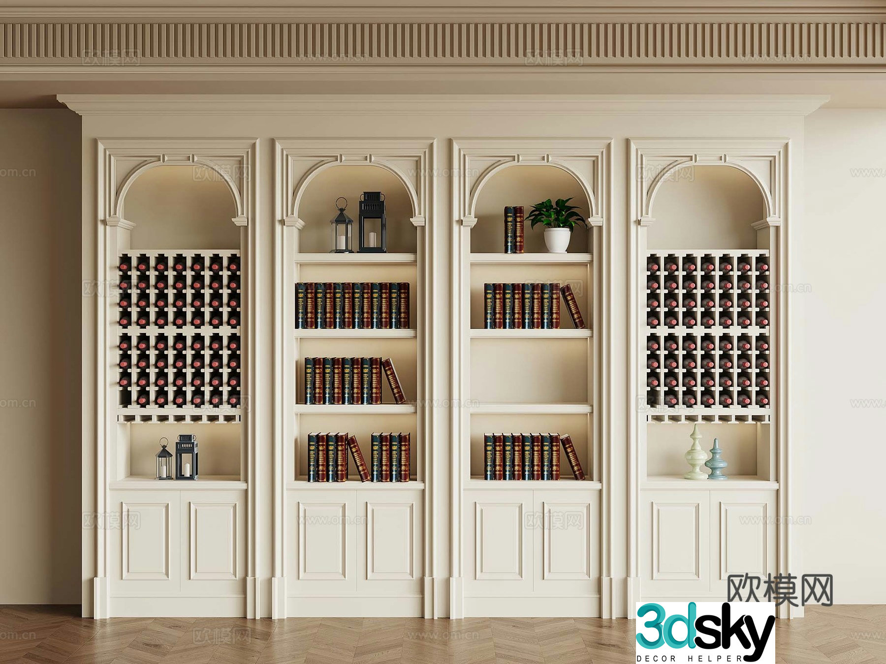 03 French cream style bookcase wine cabinet 3d model