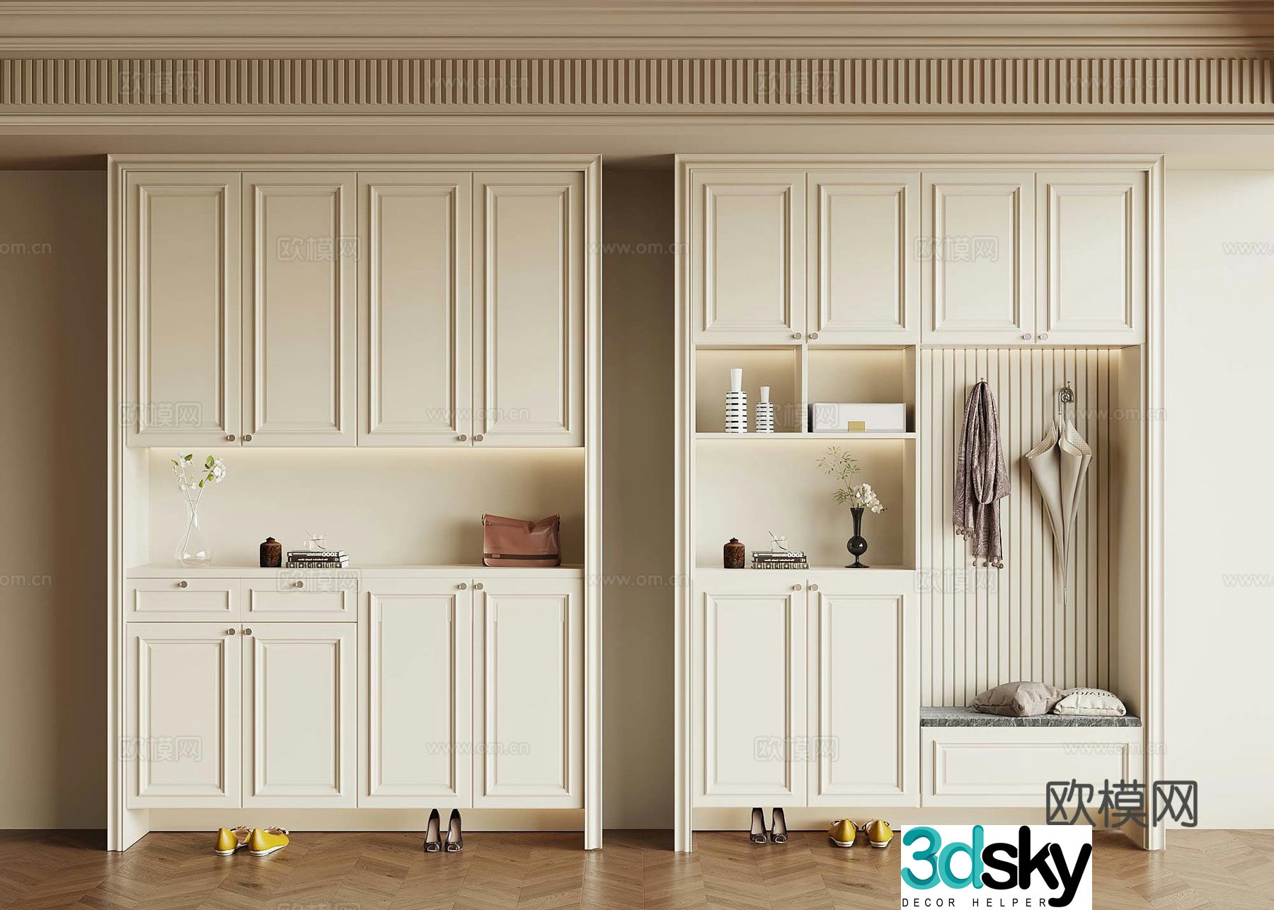 05 French cream style shoe cabinet 3D model