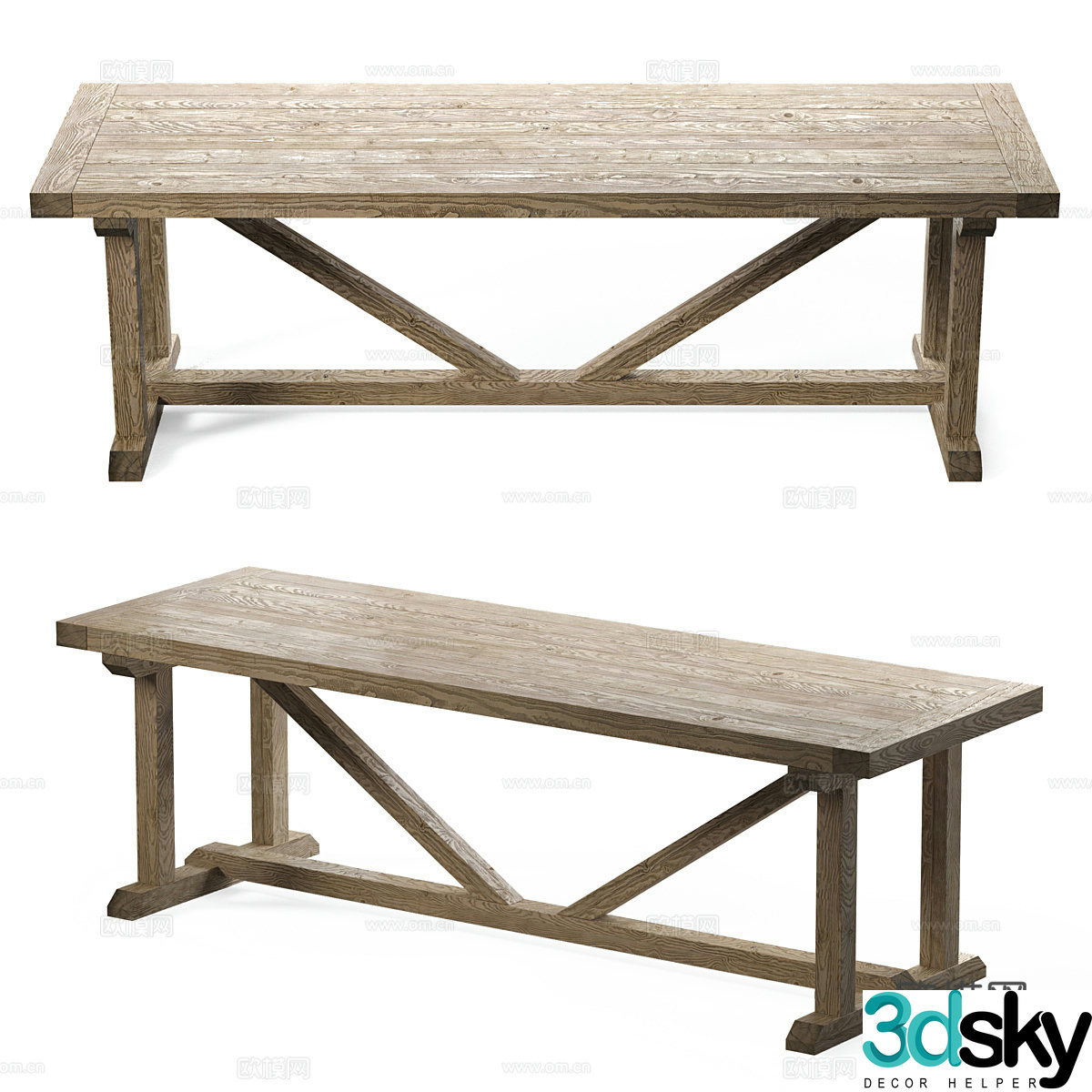 New Chinese style Wasabi solid wood long dining table tea table 3D model