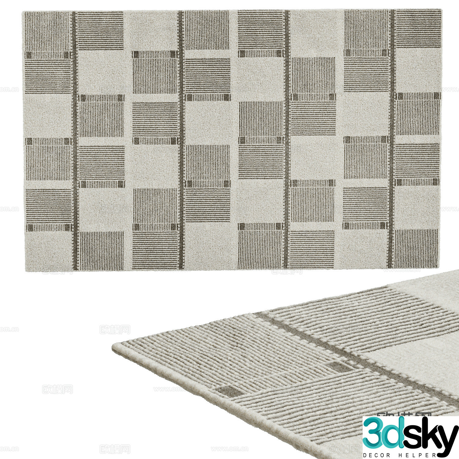 Modern Nordic carpet Black and white carpet Plush carpet Striped carpet Plaid carpet Living room 3d model