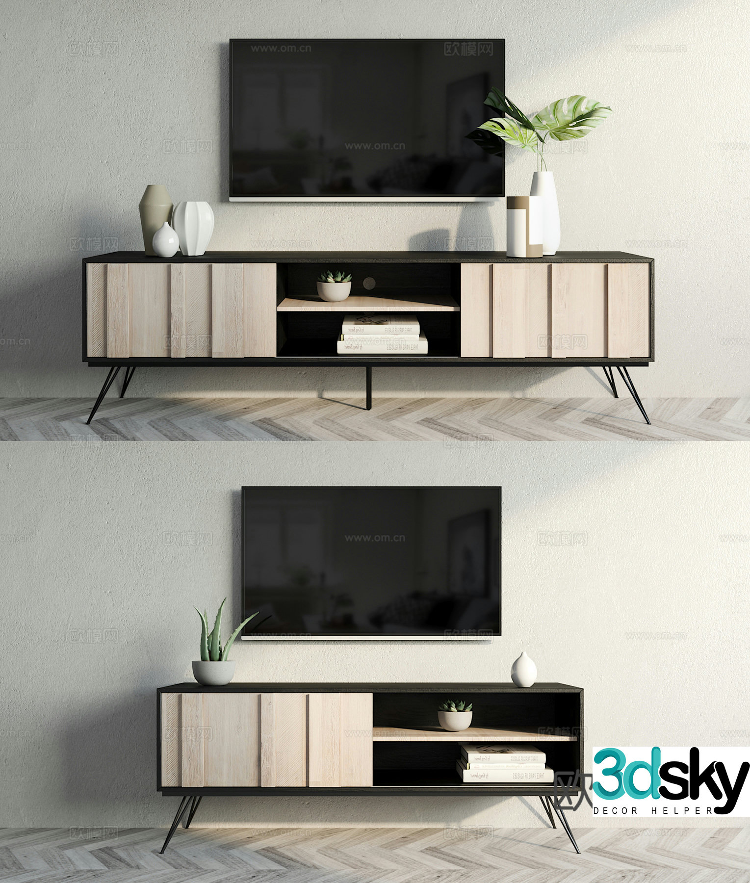 Industrial wind TV cabinet ornament combination 3D model