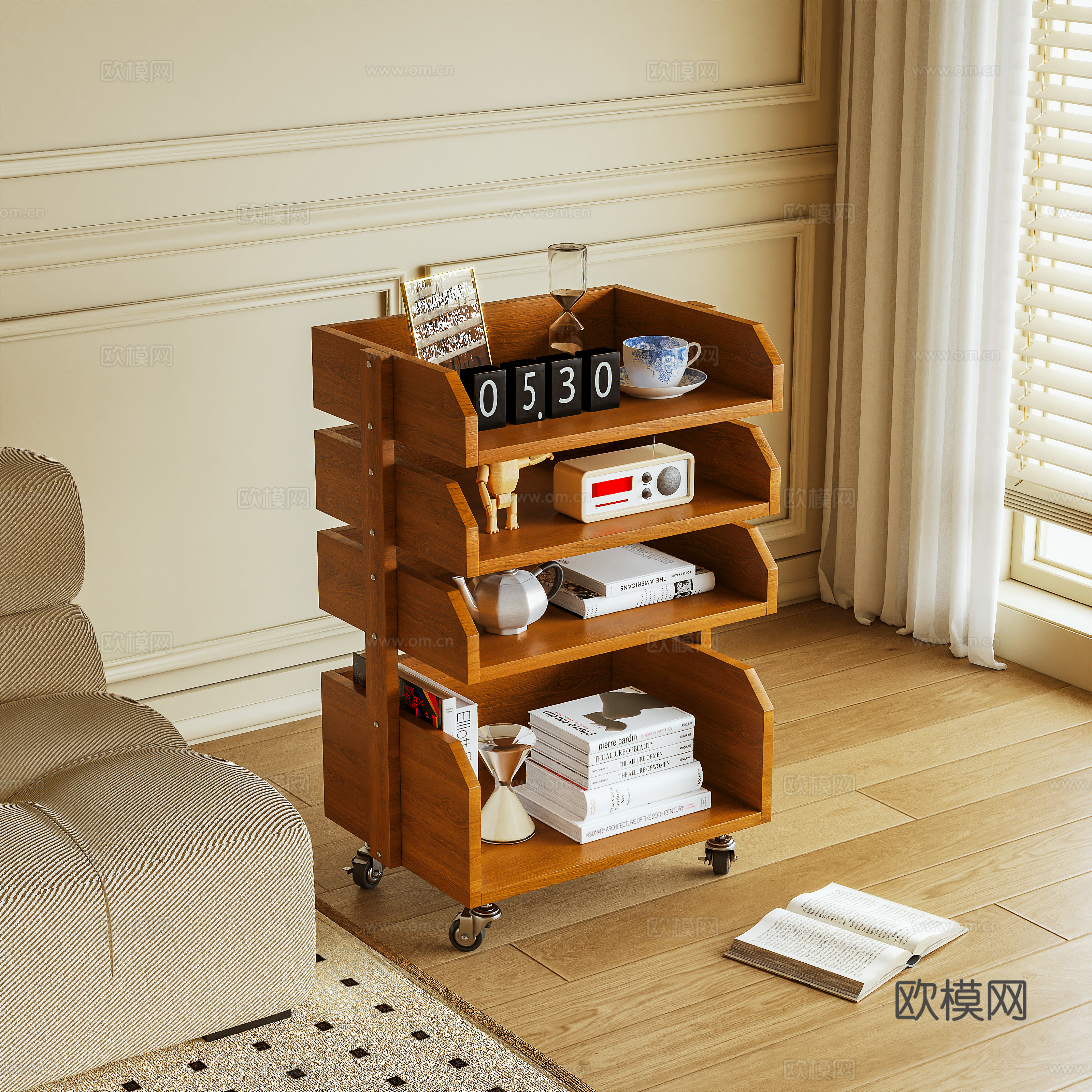 Log wind side table mobile cabinet 3D model