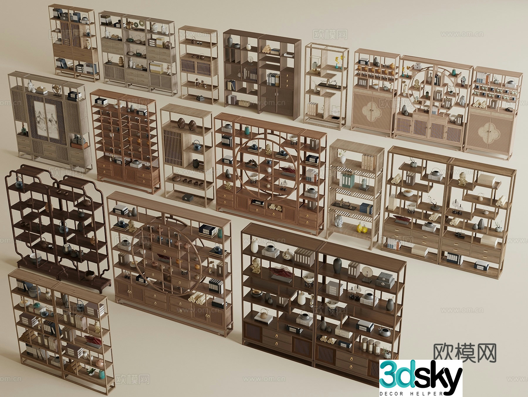 New Chinese style ancient shelf bookshelf ornaments books 3d model
