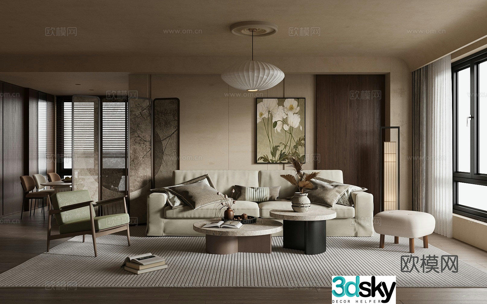 Medium-old home living room small living room sofa and coffee table combination single leisure chair 3D model