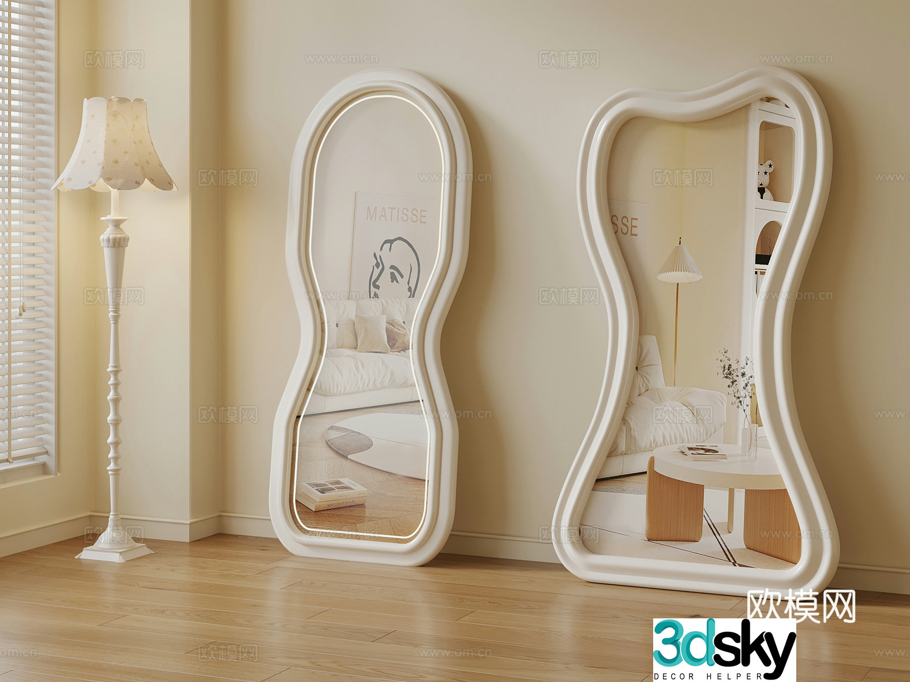 08 French cream dressing mirror Floor lamp Full body mirror Floor mirror Mirror 3D model