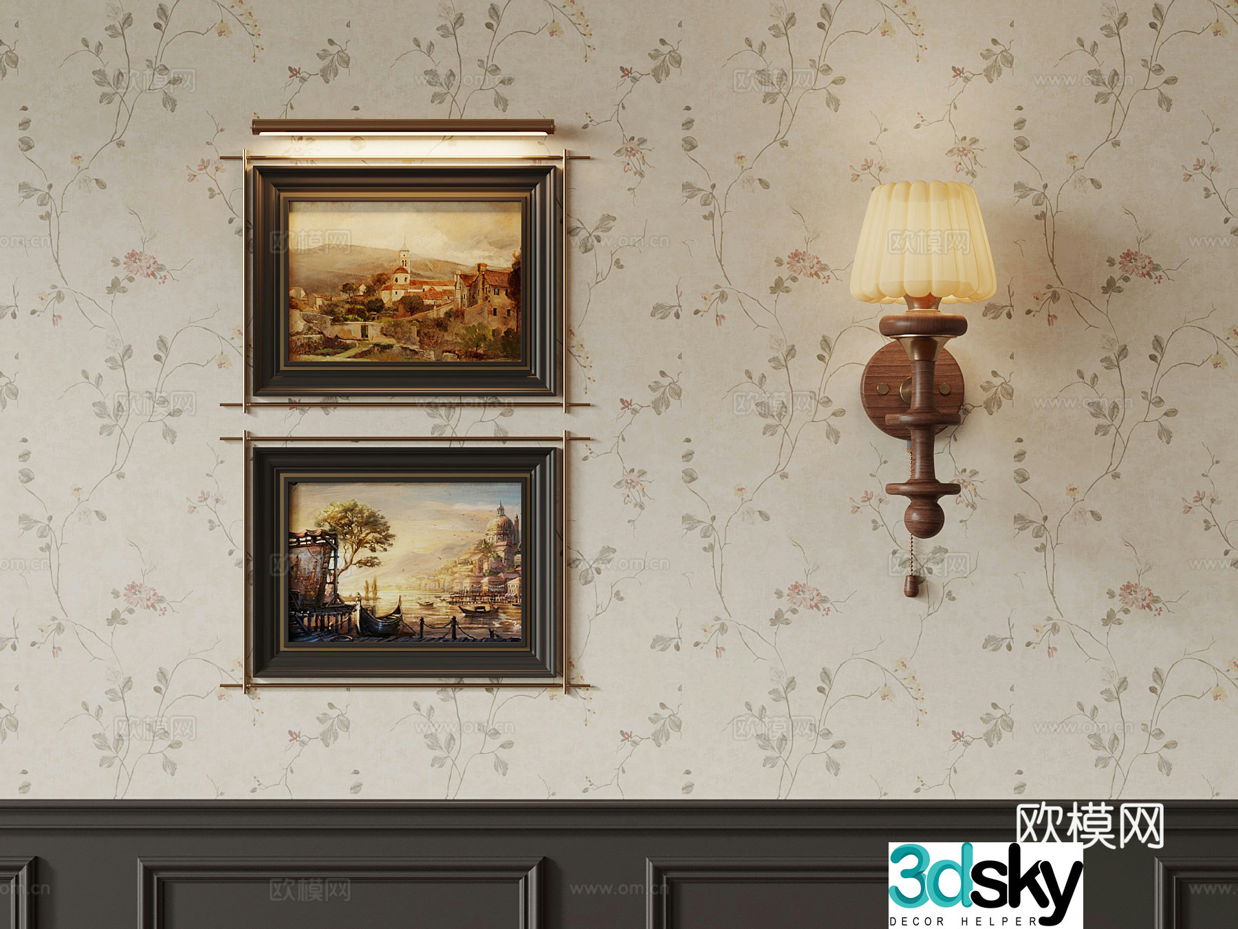 04 French retro style hanging painting wall lamp 3d model