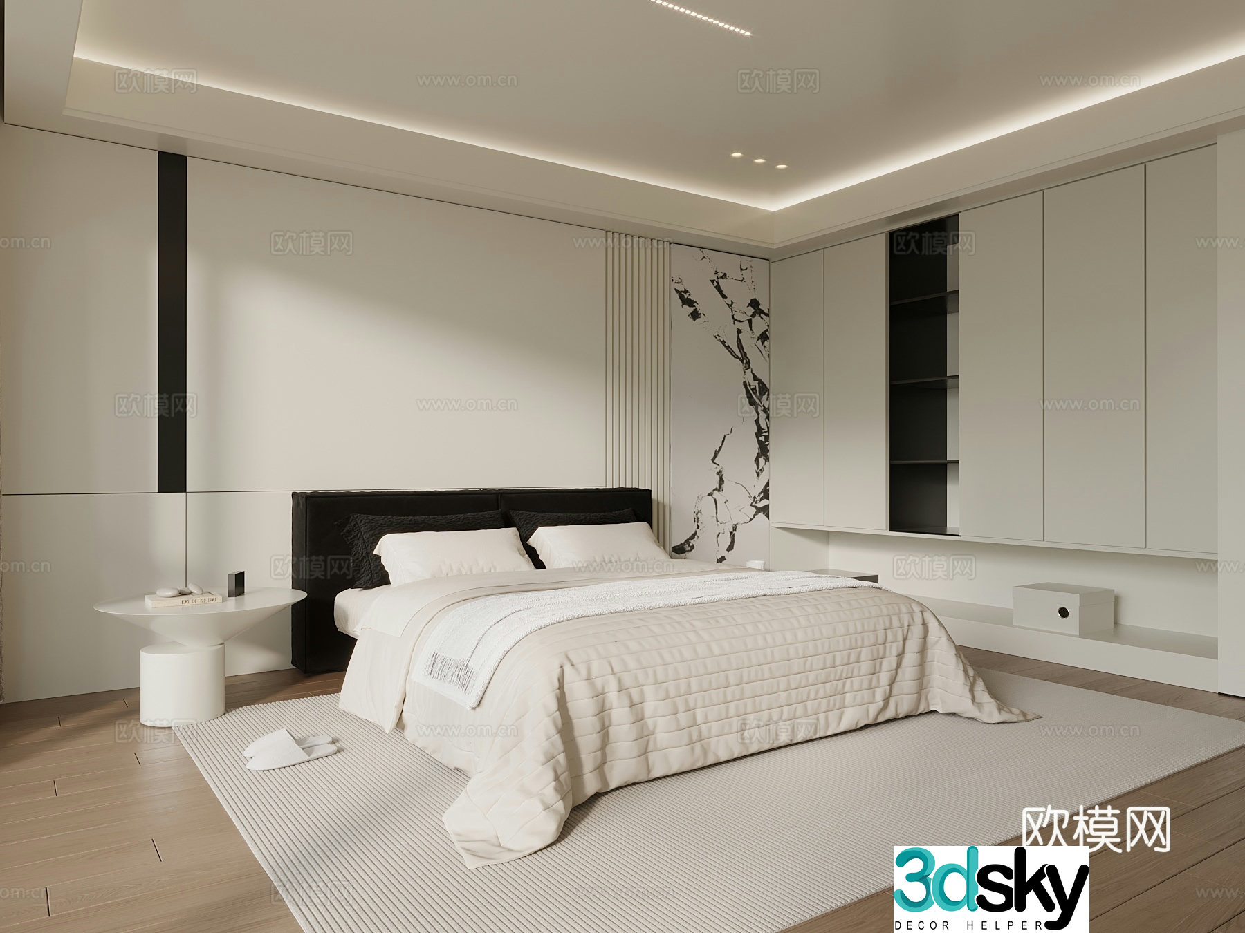 08 Modern bedroom double bed wardrobe 3d model