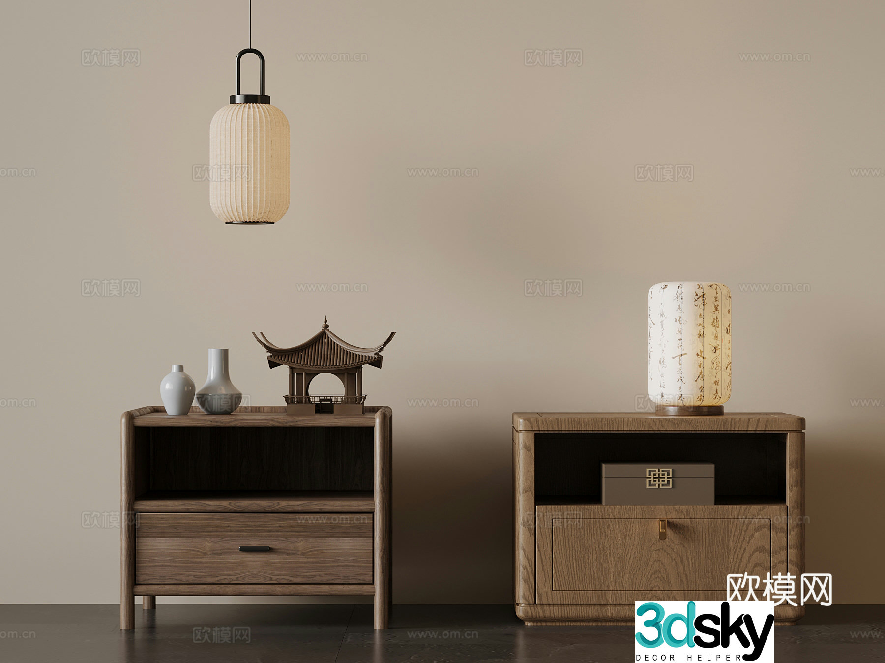 22 new Chinese style bedside table desk lamp chandelier 3d model