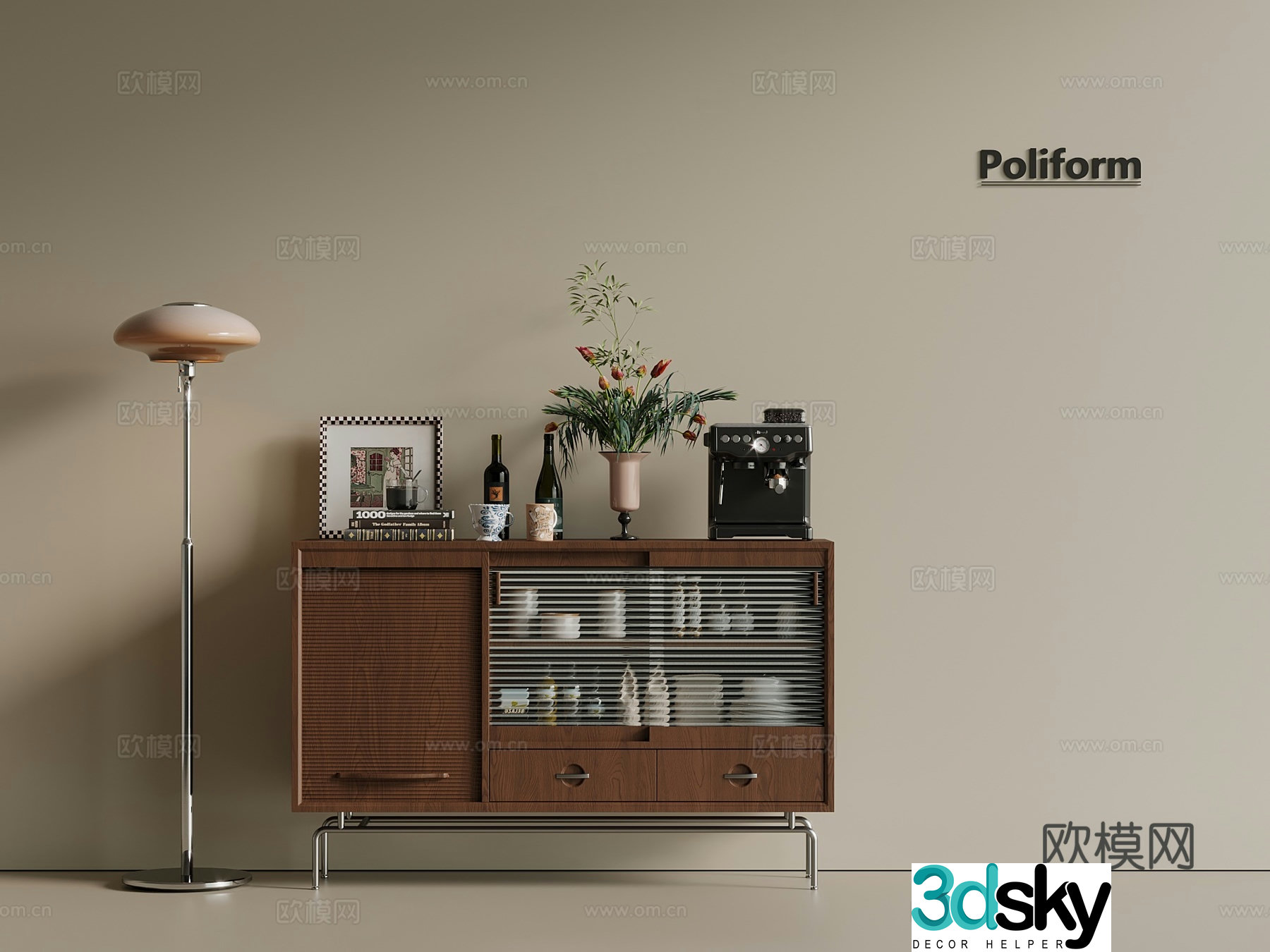 Middle Ages New Chinese Style Storage Locker Side Cabinet Locker Floor Lamp Low Cabinet 3D Model
