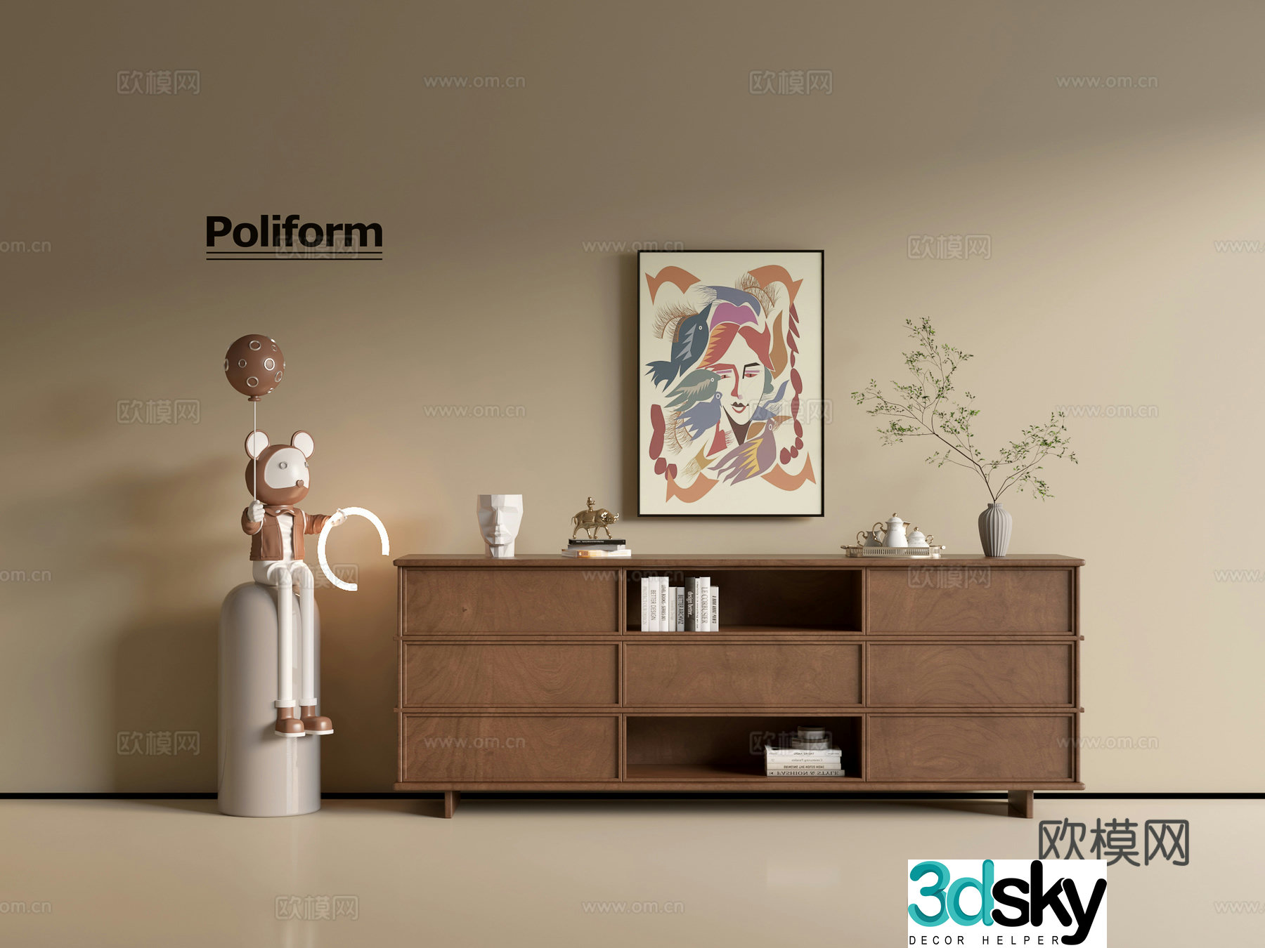 Modern wood grain cabinet ins wind minimalist wind cabinet whole cabinet sideboard balcony cabinet storage 3D model