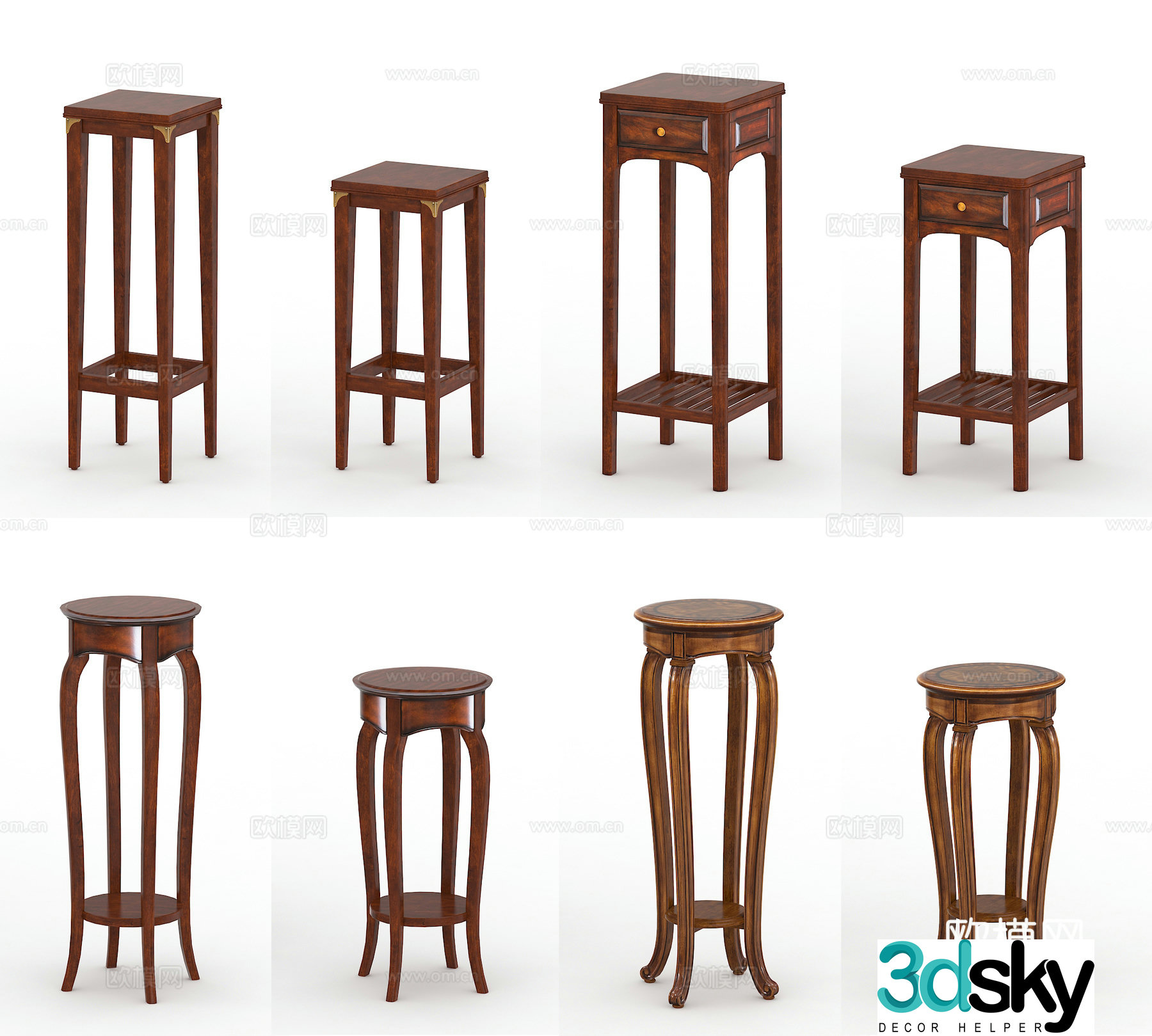 American solid wood flower stand combination 3D model