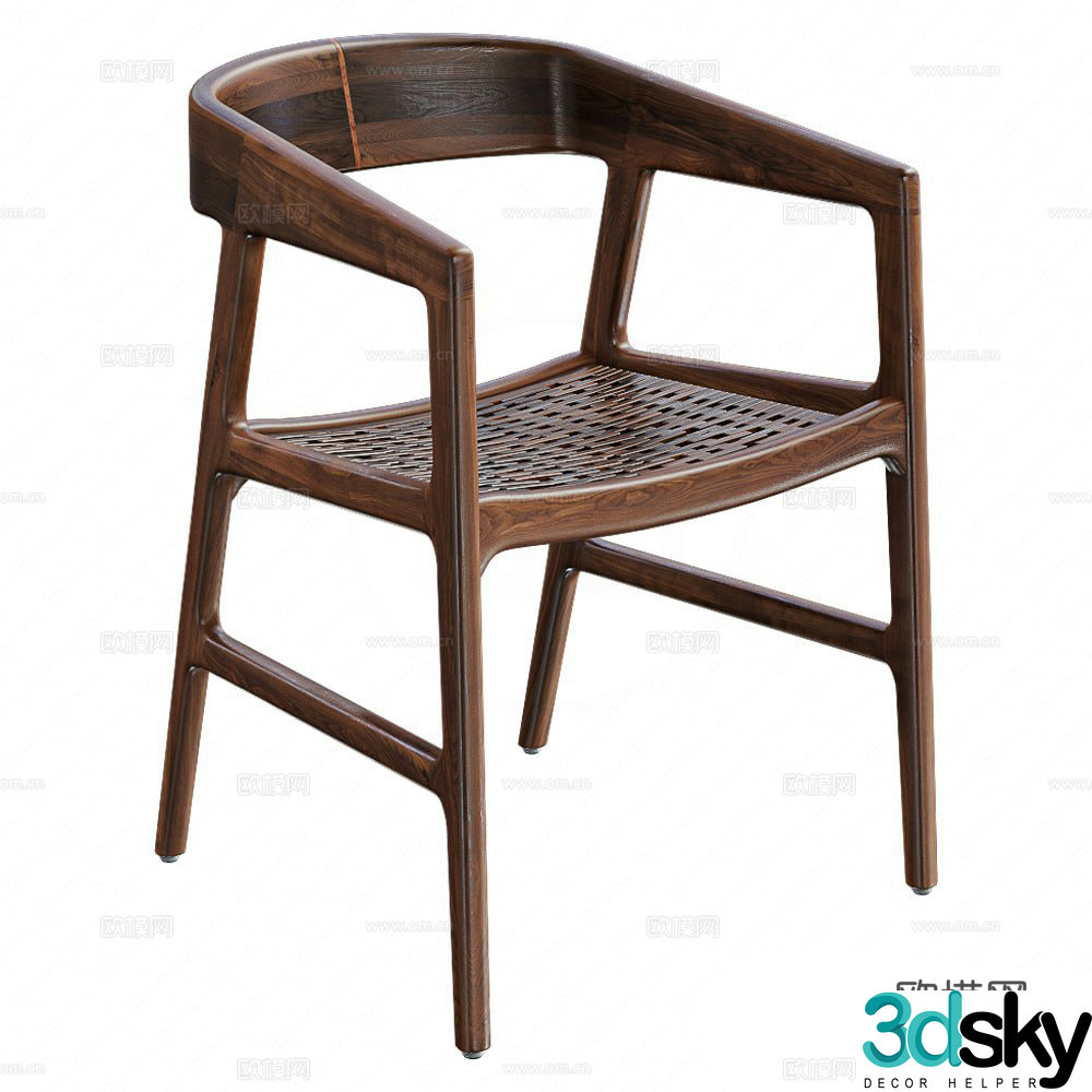 New Chinese style wooden single chair 3D model