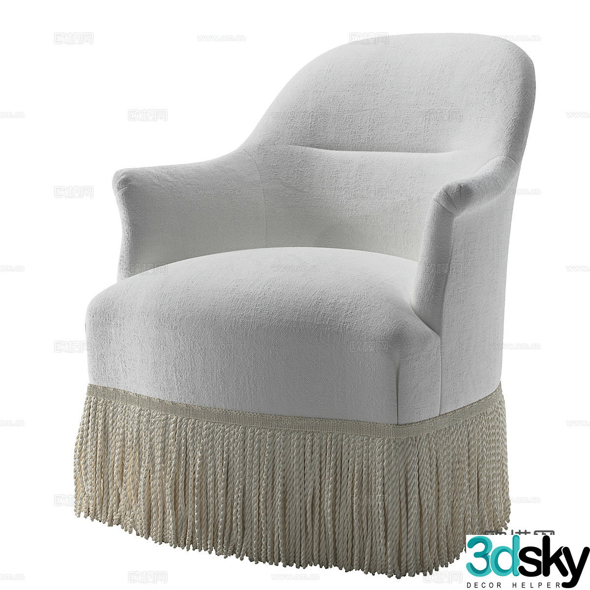 Modern cream style fabric tassel skirt armchair 3d model