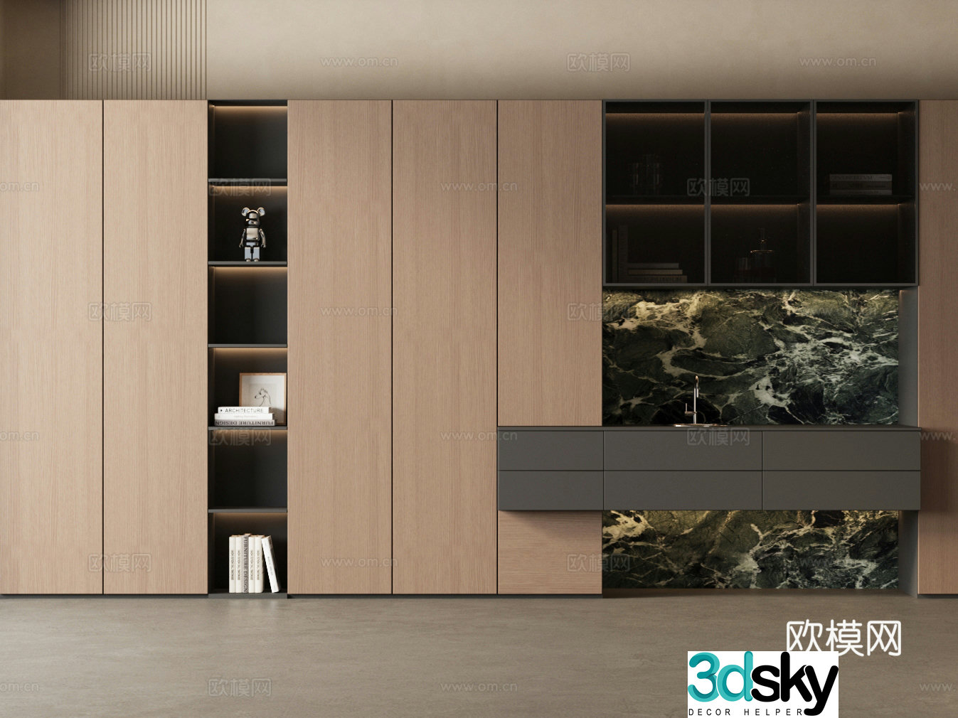 Wasabi Bookcase Solid Wood Bookcase Light luxury bookcase 3D model