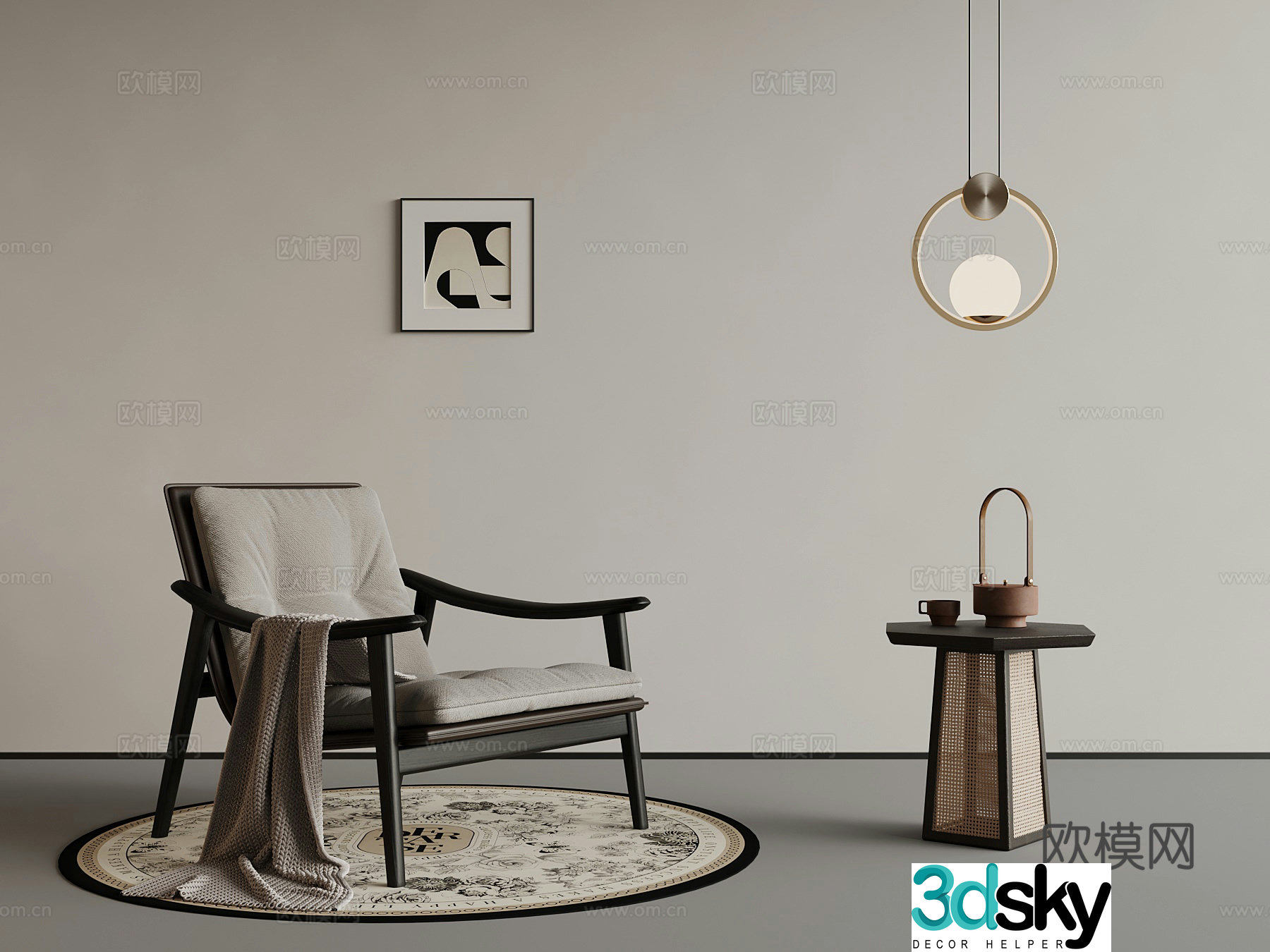 24 Italian casual lounge chairs side chandelier hanging painting 3D model