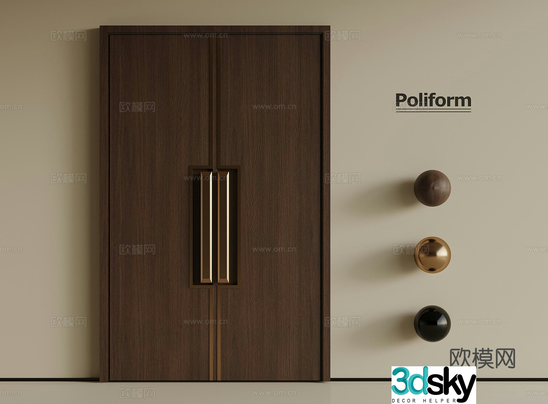 New Chinese-style security door entrance door double-open door 3D model