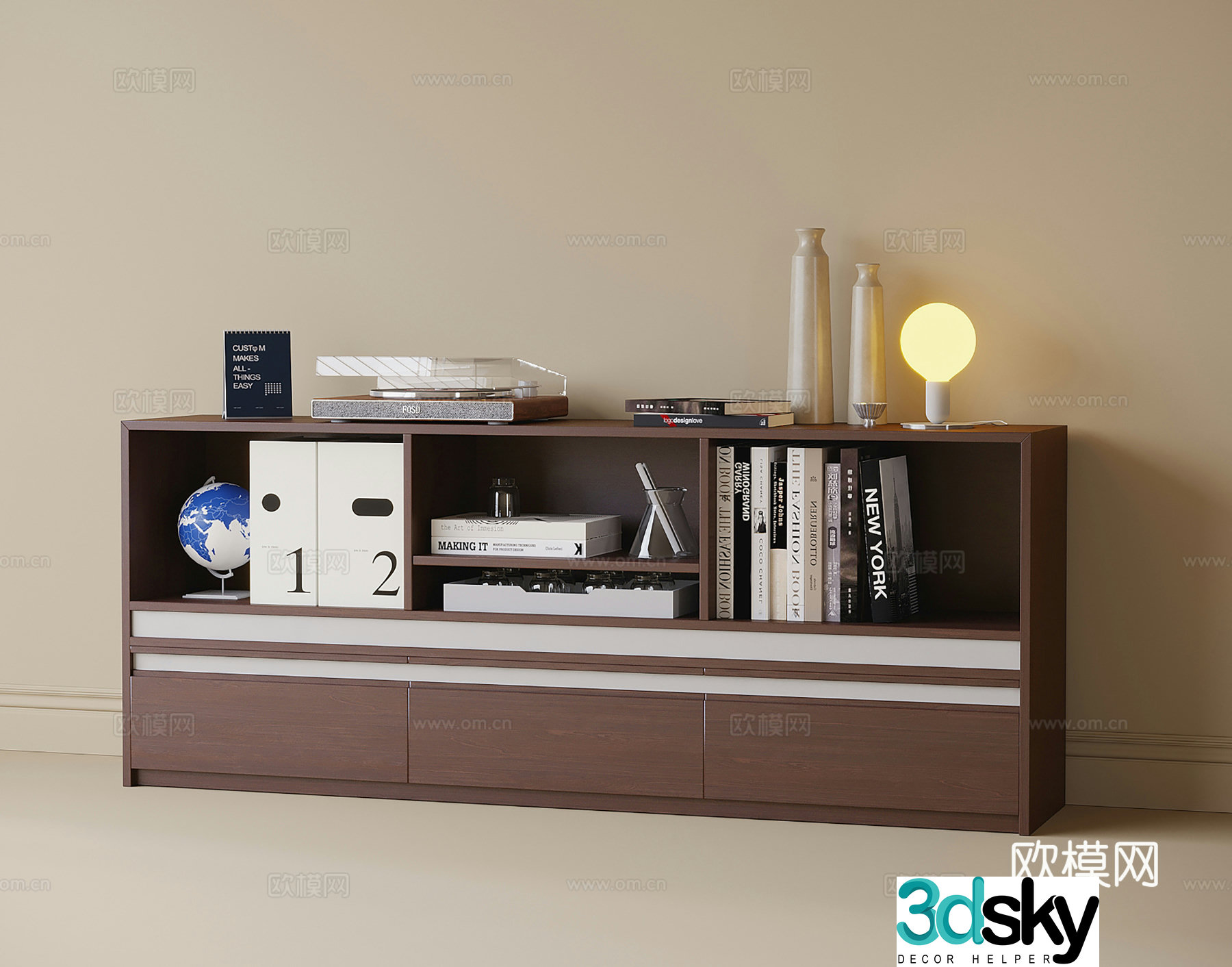 Modern low bookcase side cabinet decorative cabinet 3d model