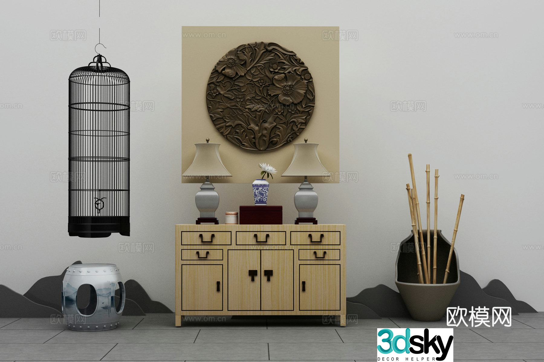 New Chinese style decorative cabinet 3D model
