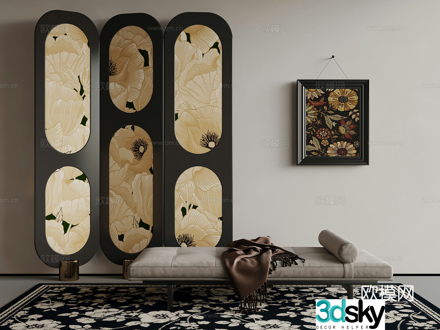 29 French screen partition shoe replacement stool 3D model of hanging painting