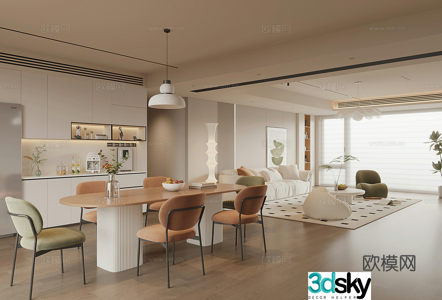 Modern Cream Style Restaurant 3D Model