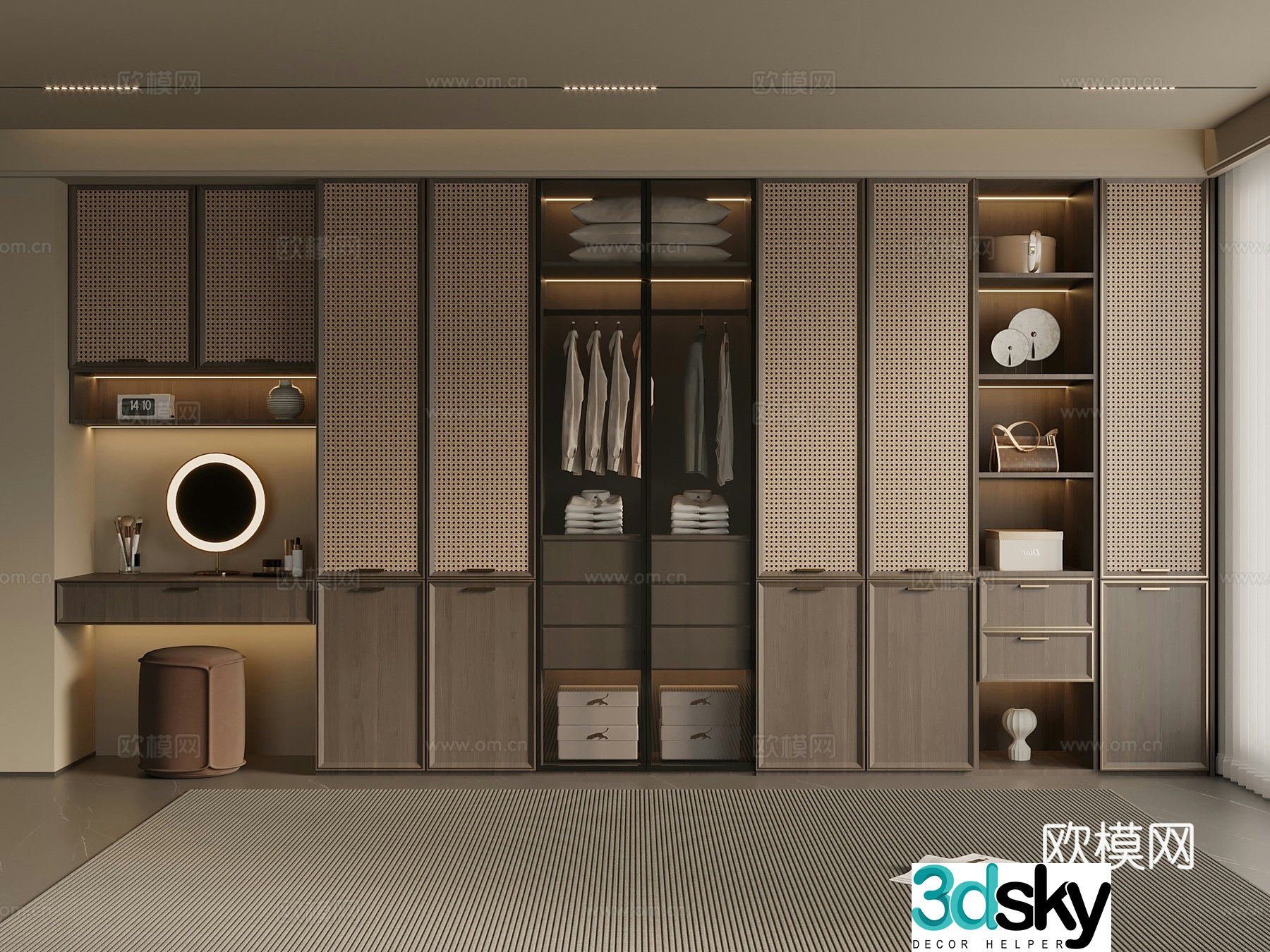 Middle Ages Wabi Saliva Wardrobe Master Bedroom Wardrobe Bedroom Wardrobe Cloakroom Dressing table 3D Model