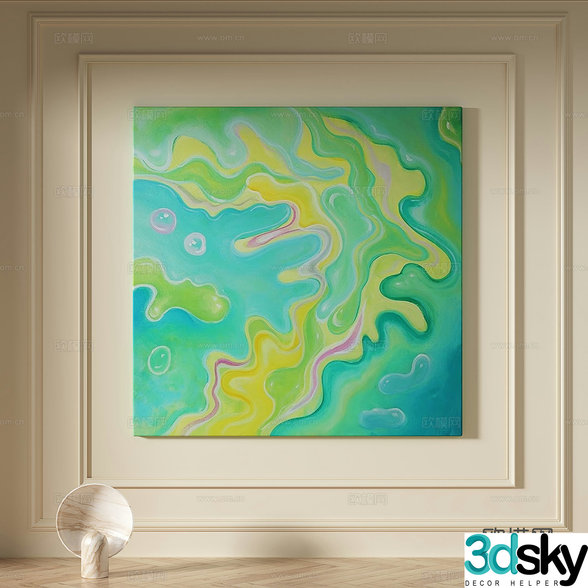 Modern creamy style simple texture abstract light luxury wasabi three-dimensional decorative painting 3d model