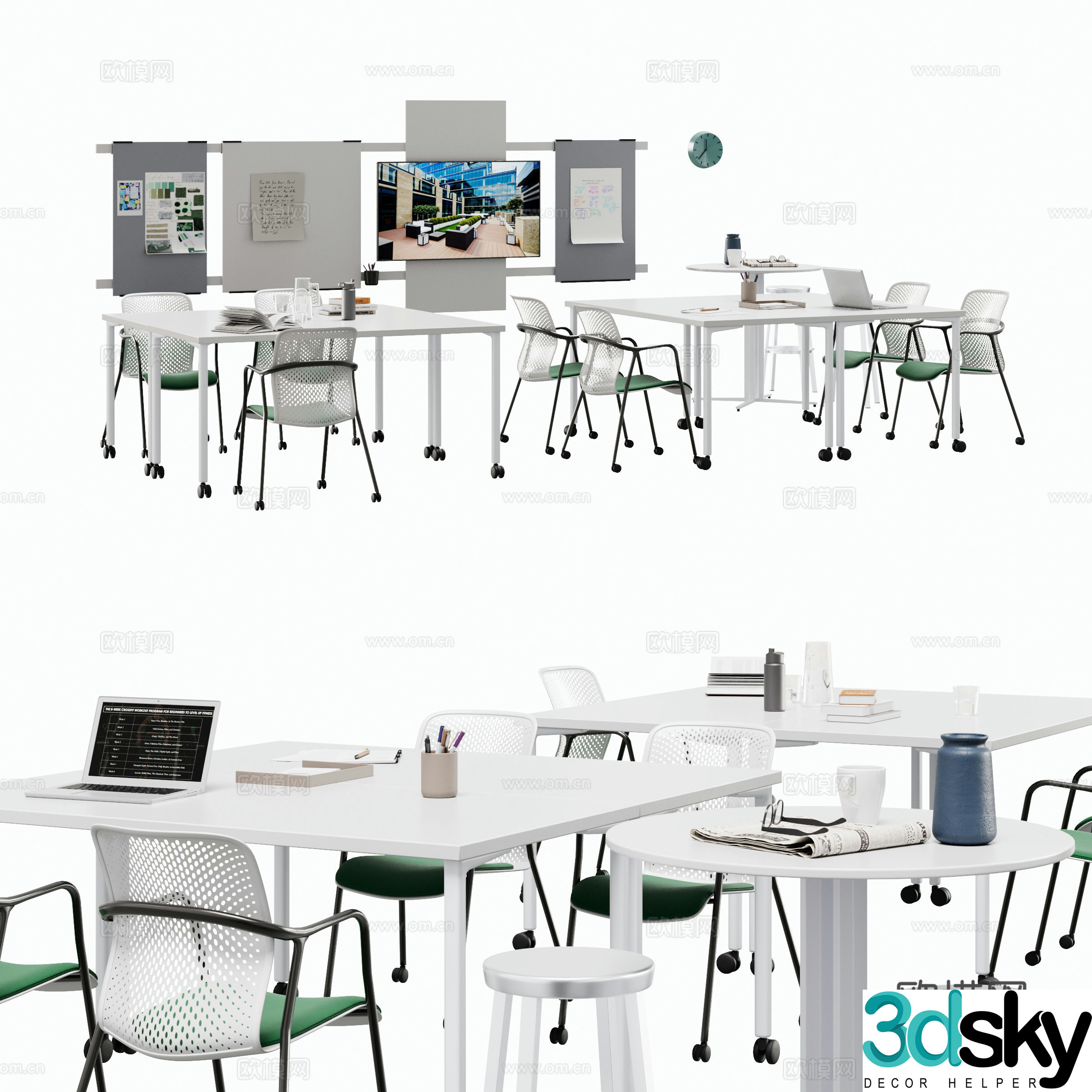 Modern office furniture Office desk chair Office supplies 3d model