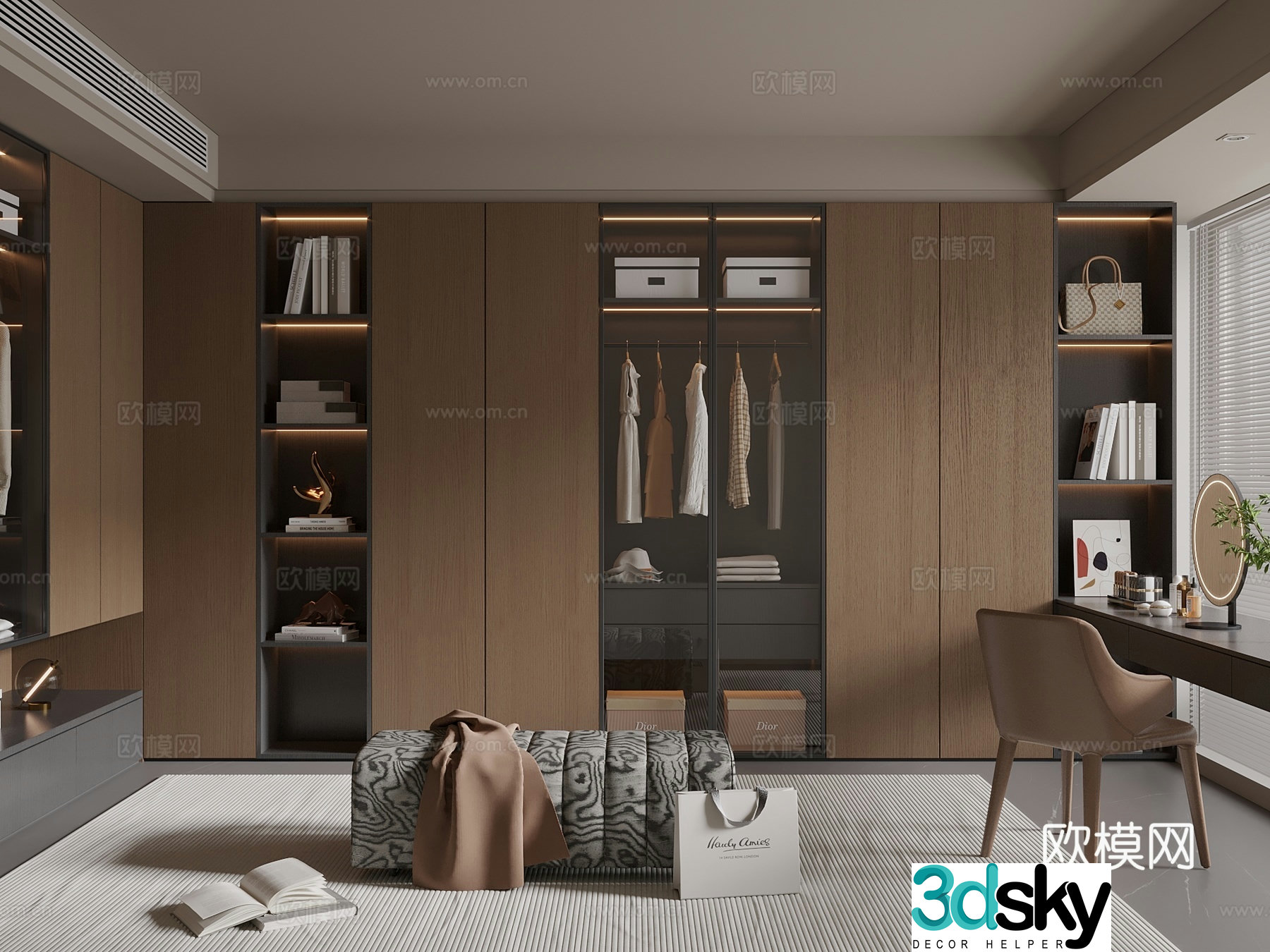 Middle Ages New Chinese Style Cloakroom Walk-in Cloakroom Corner Cloakroom U-shaped Cloakroom 3D Model