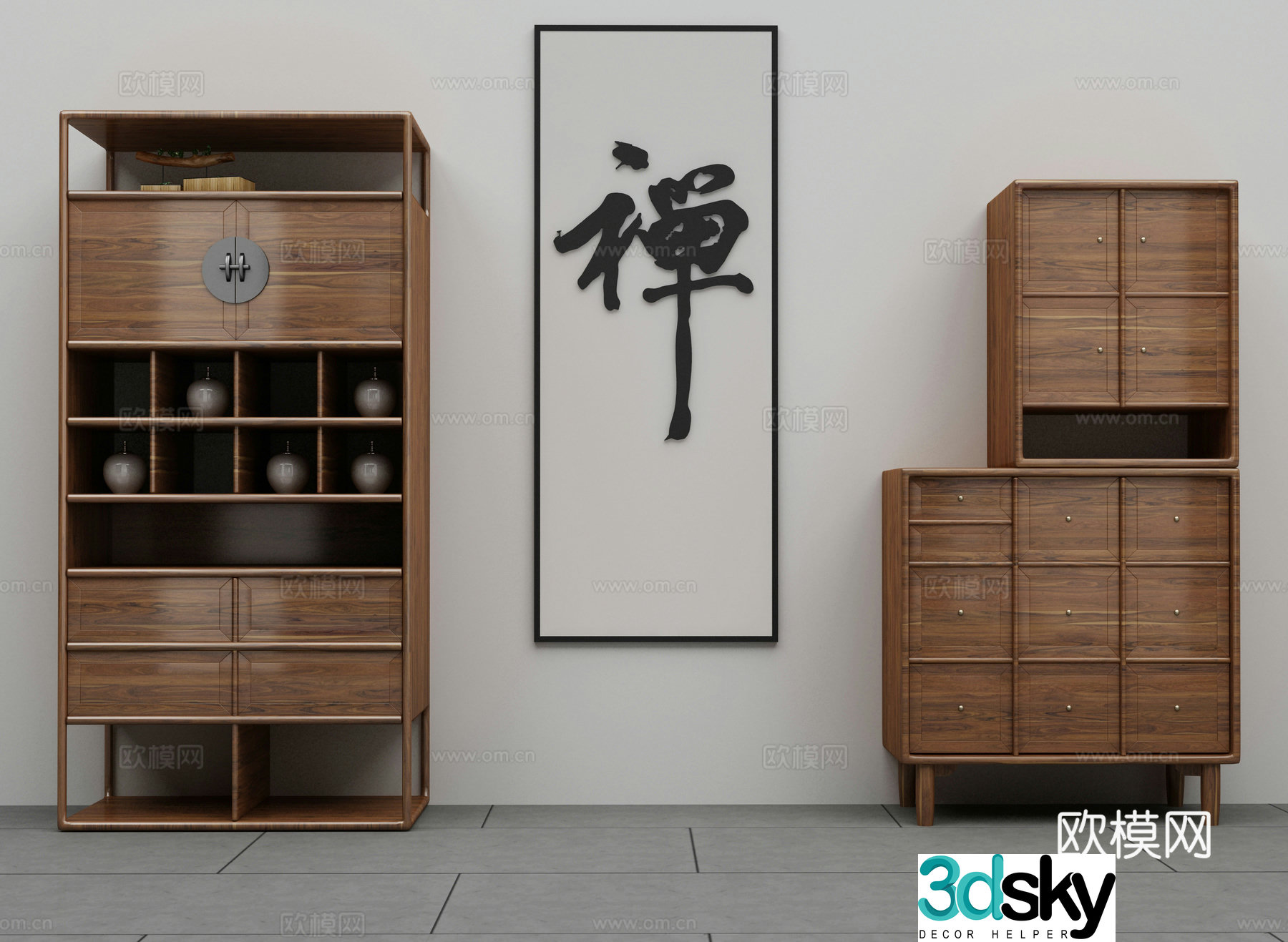 New Chinese style decorative cabinet 3D model
