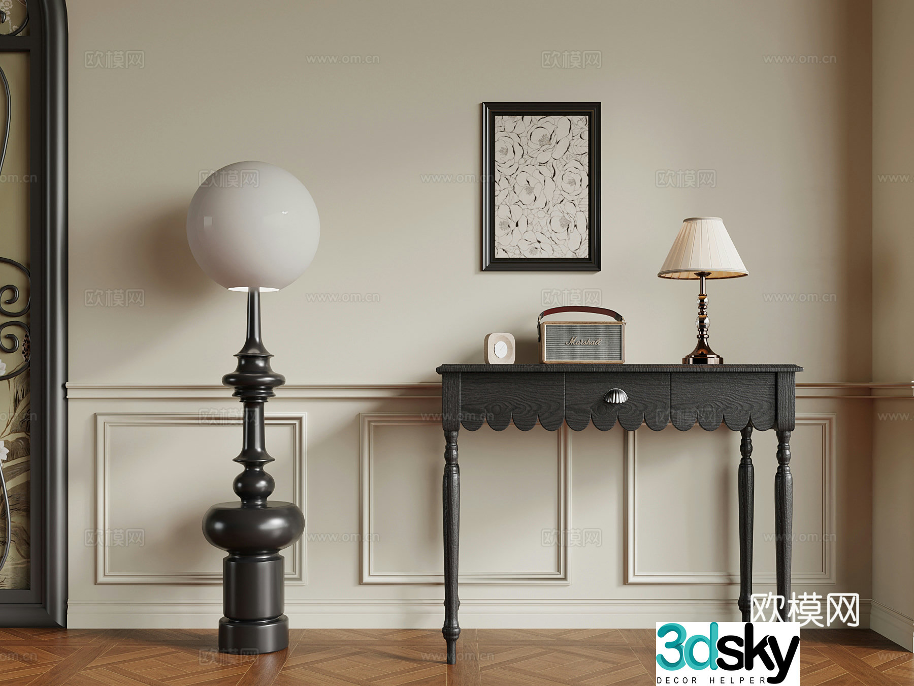 02 French entrance cabinet floor lamp hanging painting 3D model