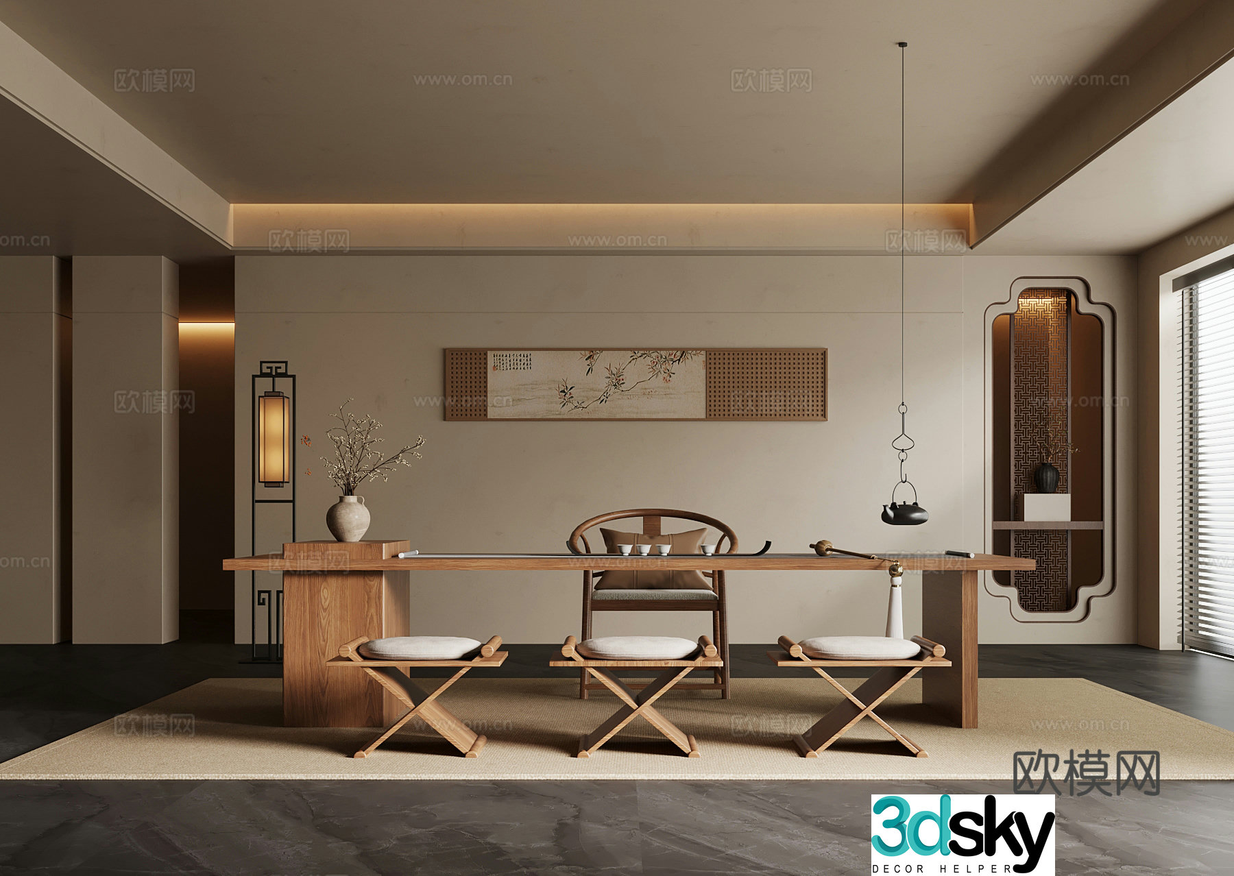04 Tea Room New Chinese Tea Room Tea Table and Chair 3D Model