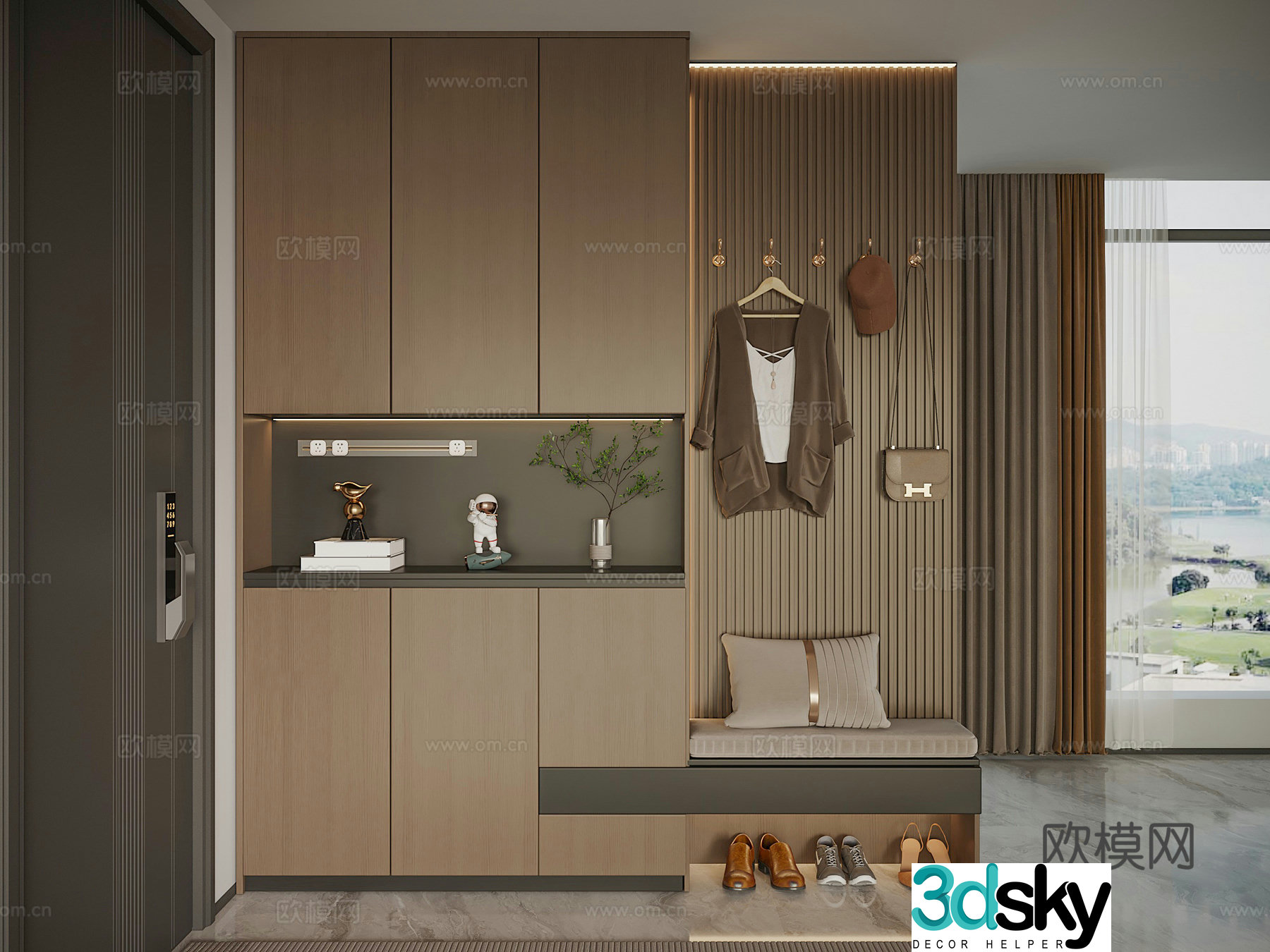 Modern simple porch shoe cabinet hanging shoe cabinet functional porch 3D model