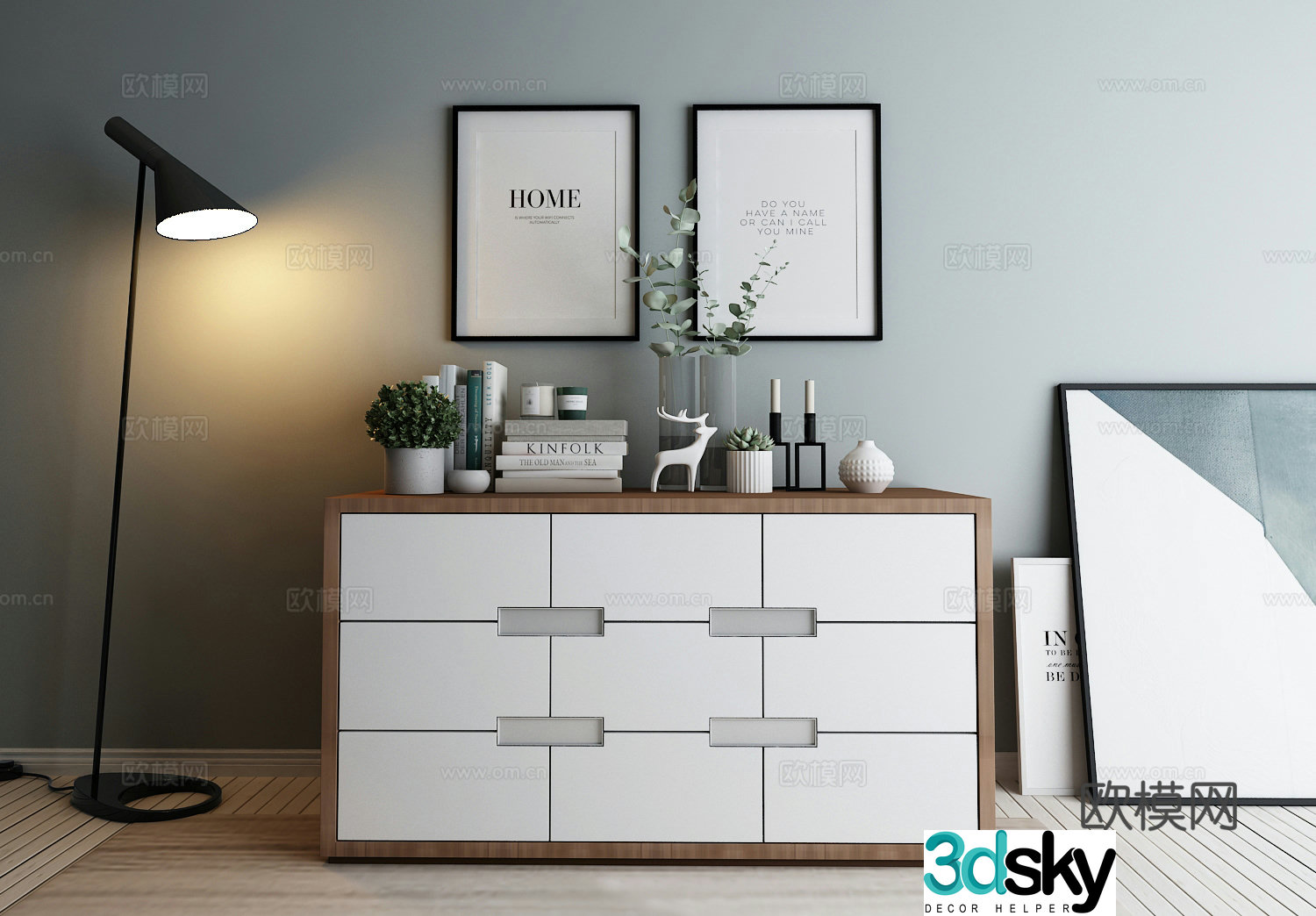 Nordic table cabinet shelf 3D model
