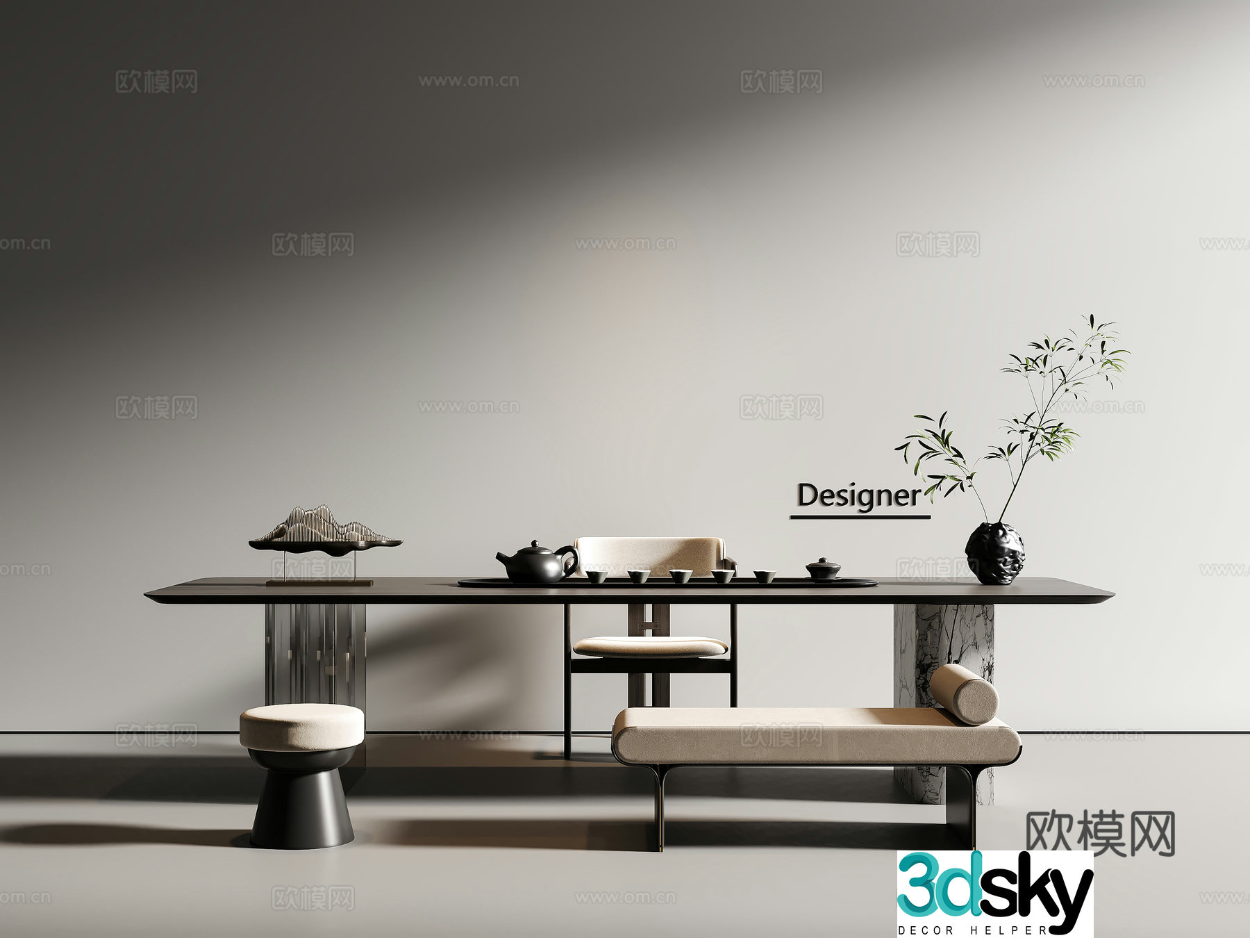 Modern simple tea table and chairs Tea table Tea chair Tea set Tea table Tea table Tea set combination 3D model
