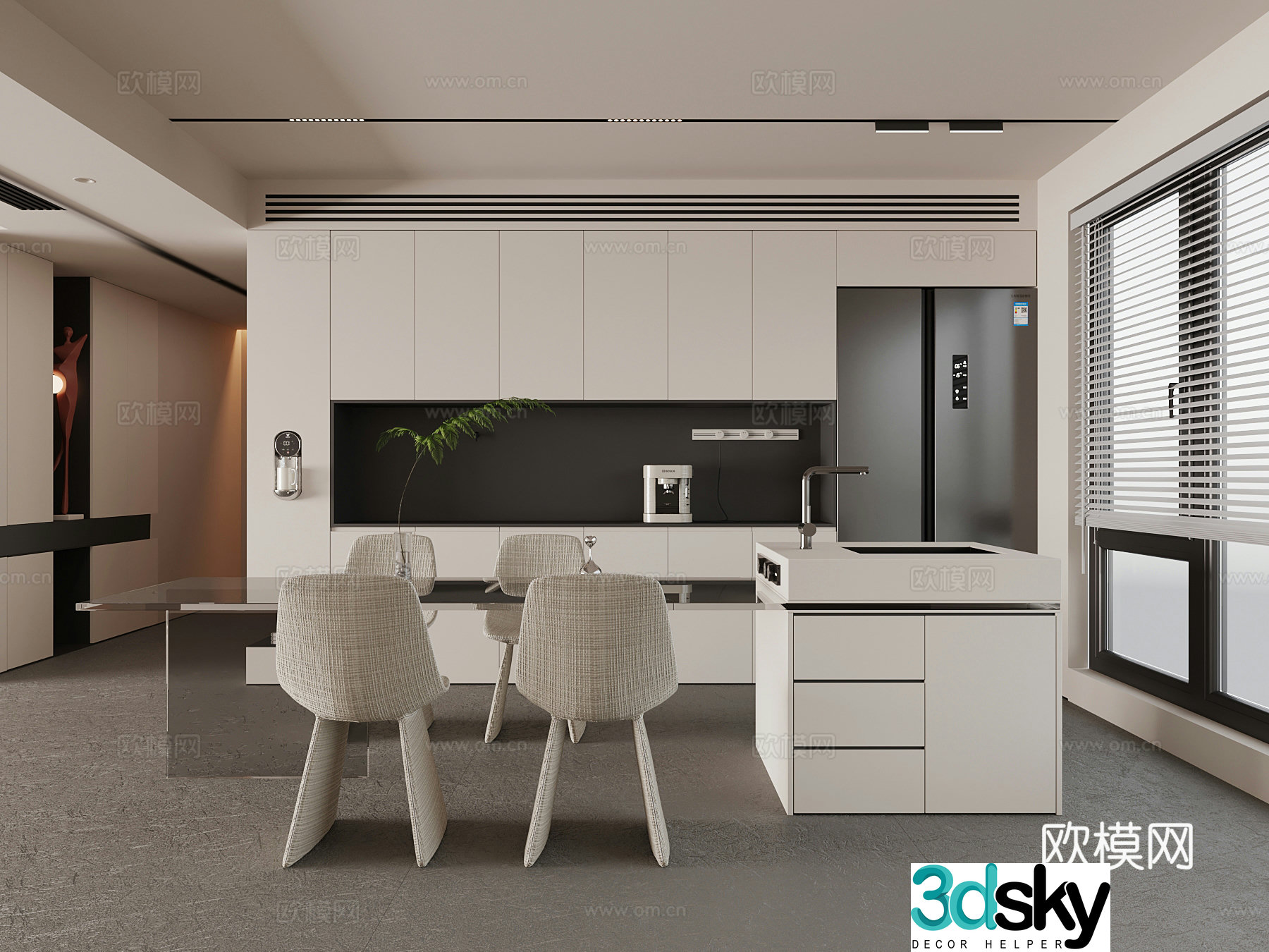 07 Modern restaurant wine cabinet Dining table and chair Island 3D model