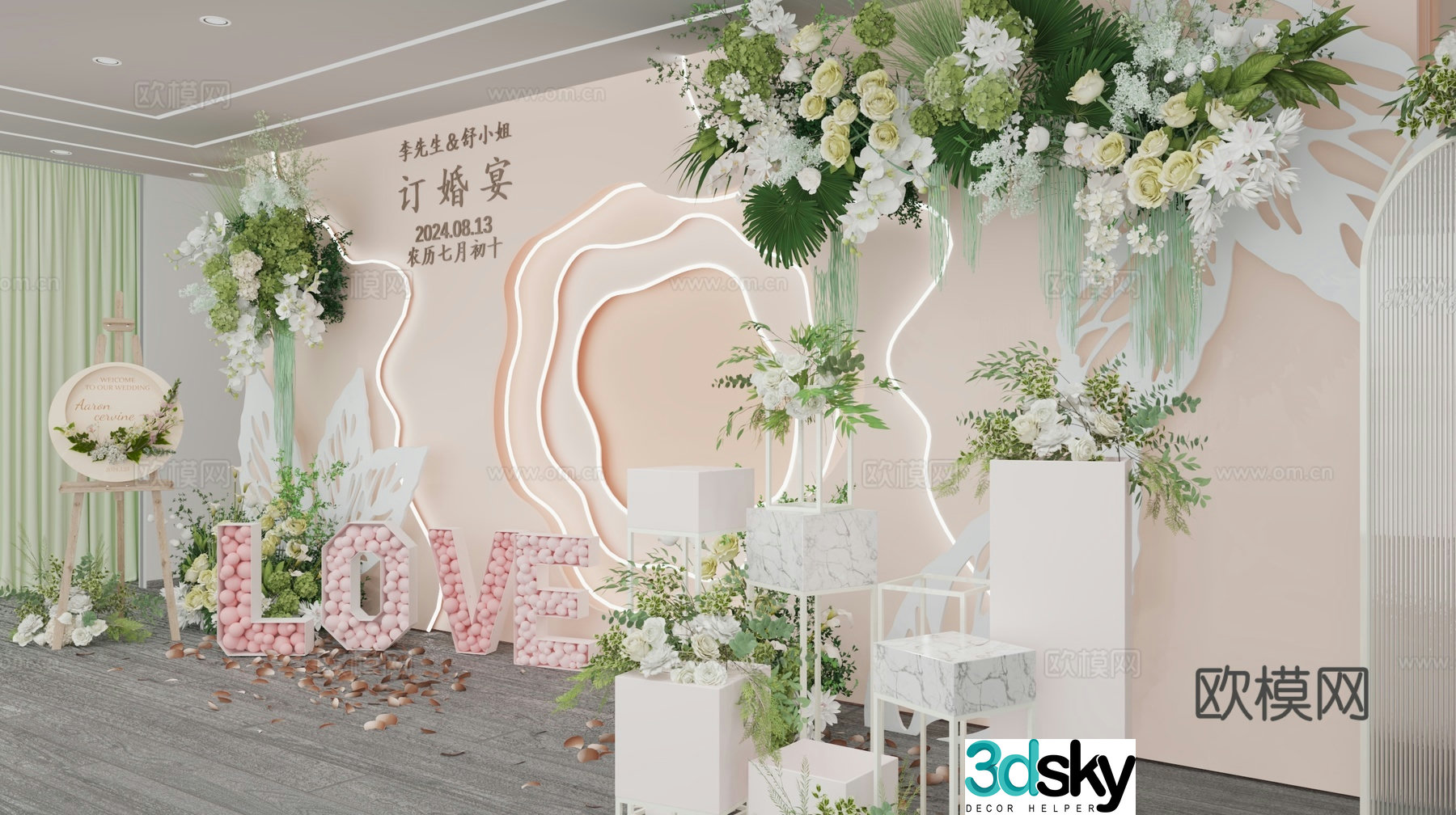 Modern beautiful Chen simple style engagement scene wedding scene live construction flower beautiful Chen 3D model