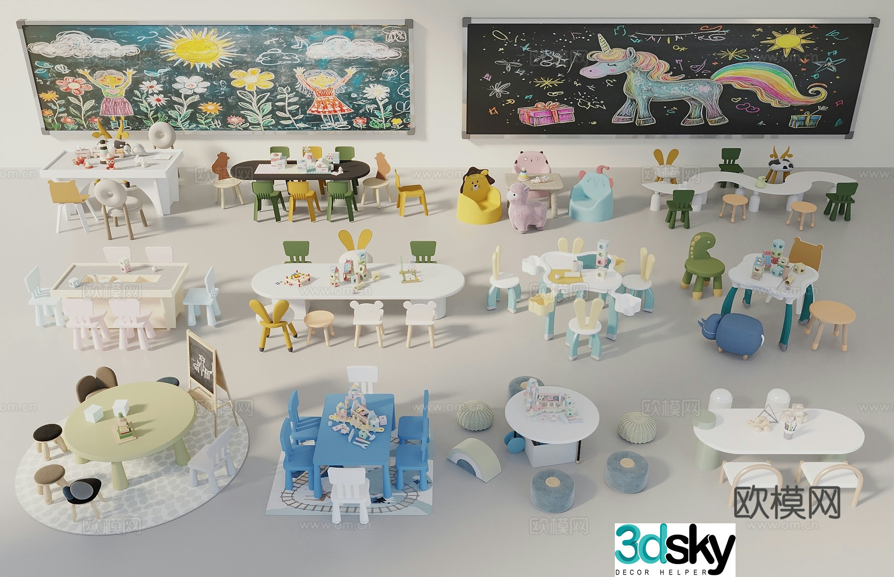 Children’s table and chair combination Children’s building block table and chair Children’s toy table and chair Children’s interactive table and chair Blackboard 3D model