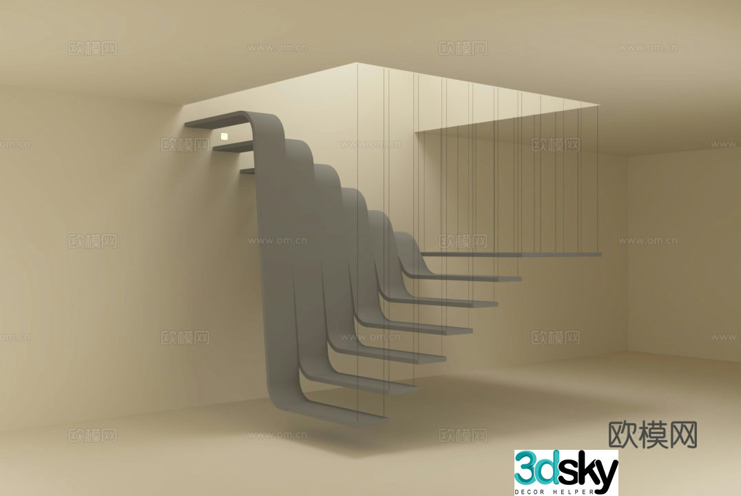 3D model of shaped staircase modern style