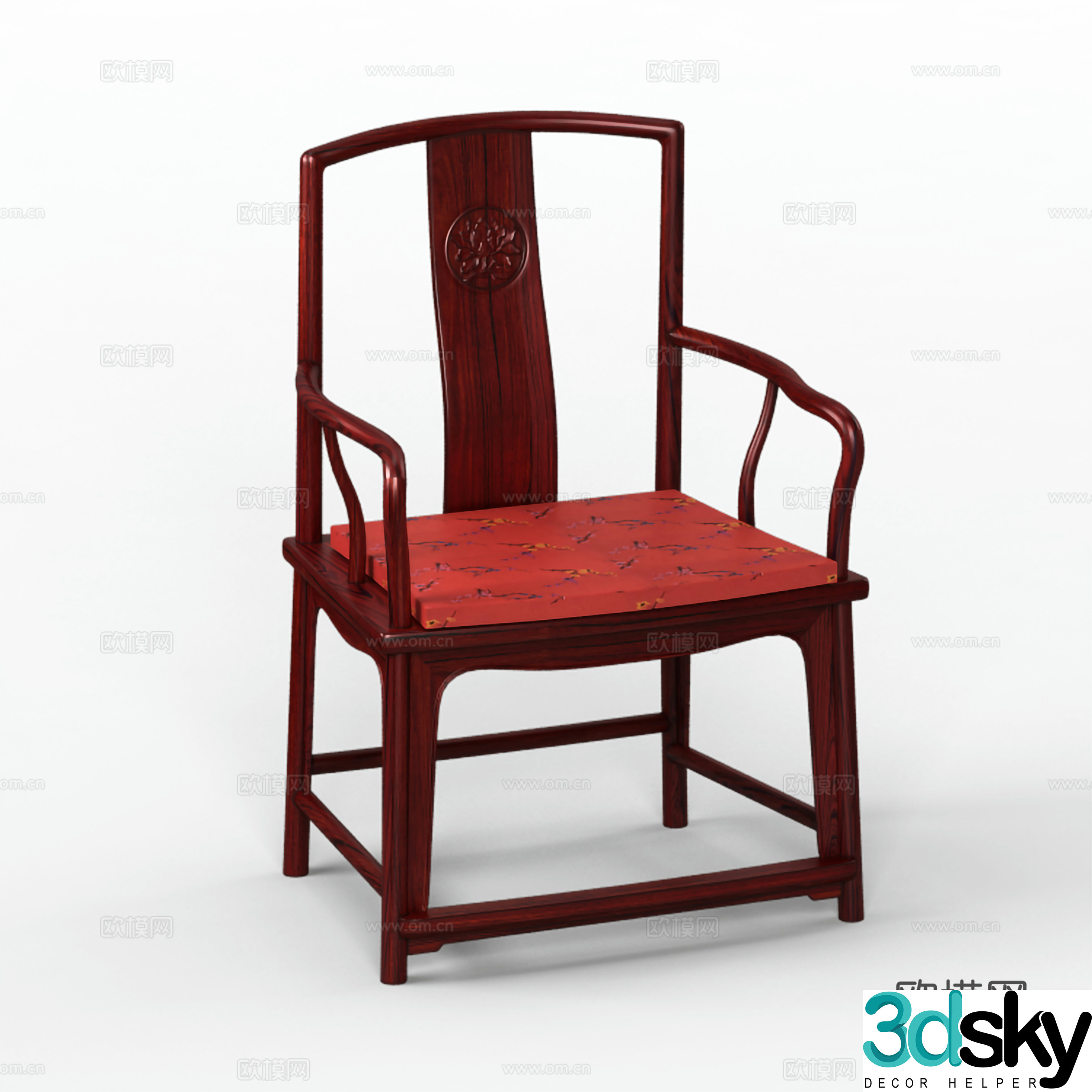 Chinese tea table and chair dining chair armchair solid wood mahogany 3D model