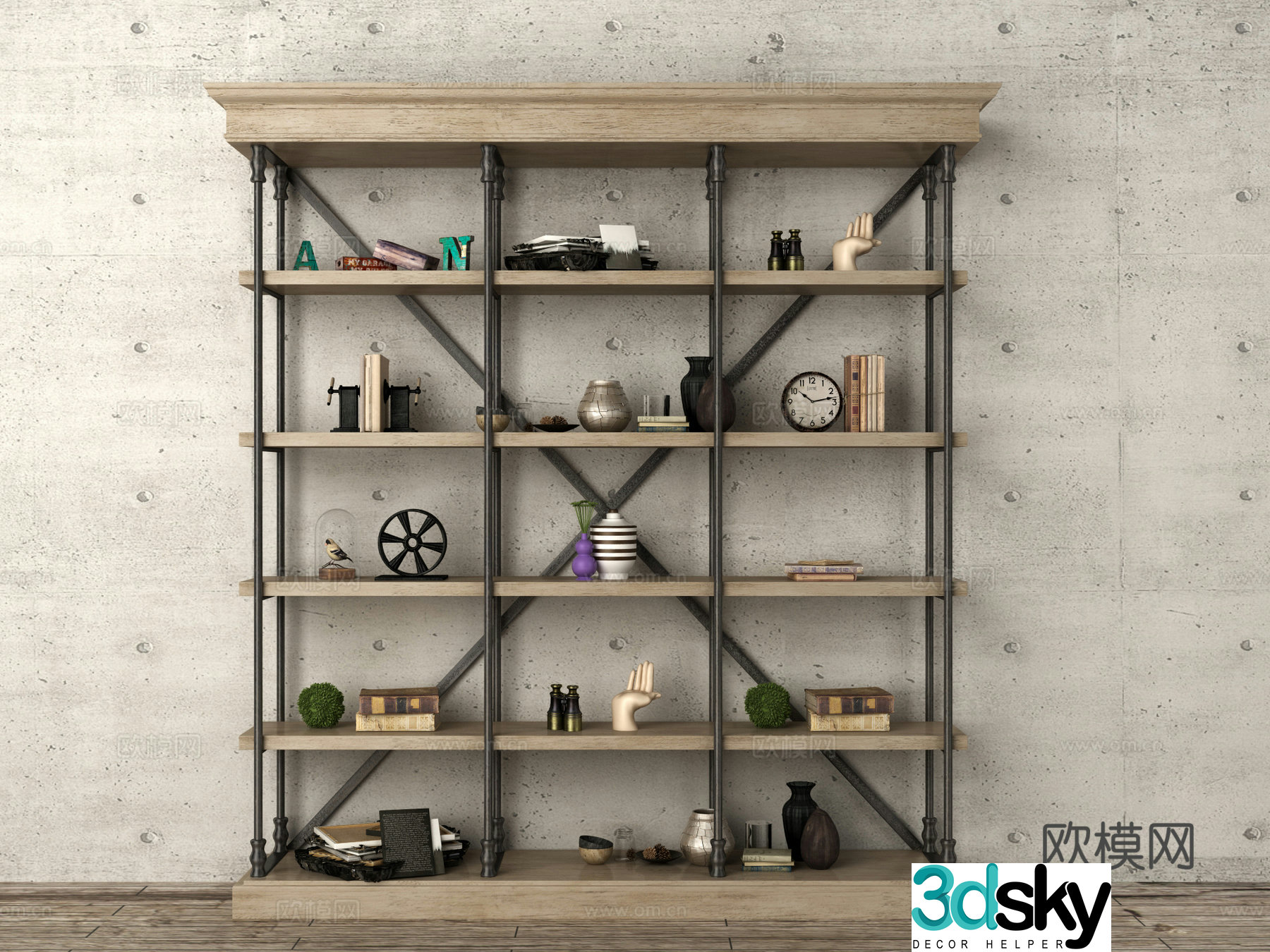 Industrial style decoration cabinet bookcase accessories 3d model