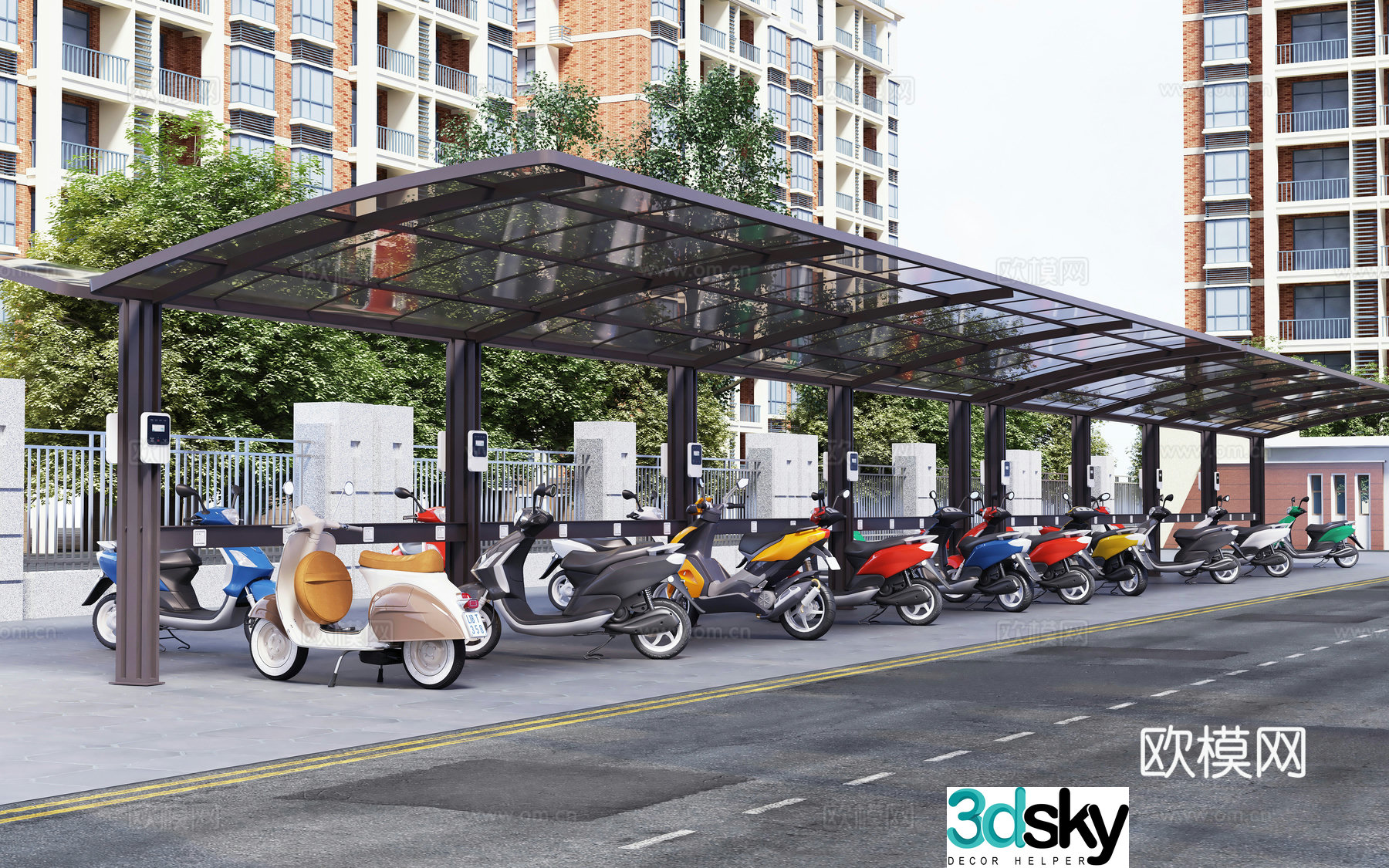 Modern outdoor parking lot, car carport, electric carport, non-motorized carport, awning carport sunshade 3D model