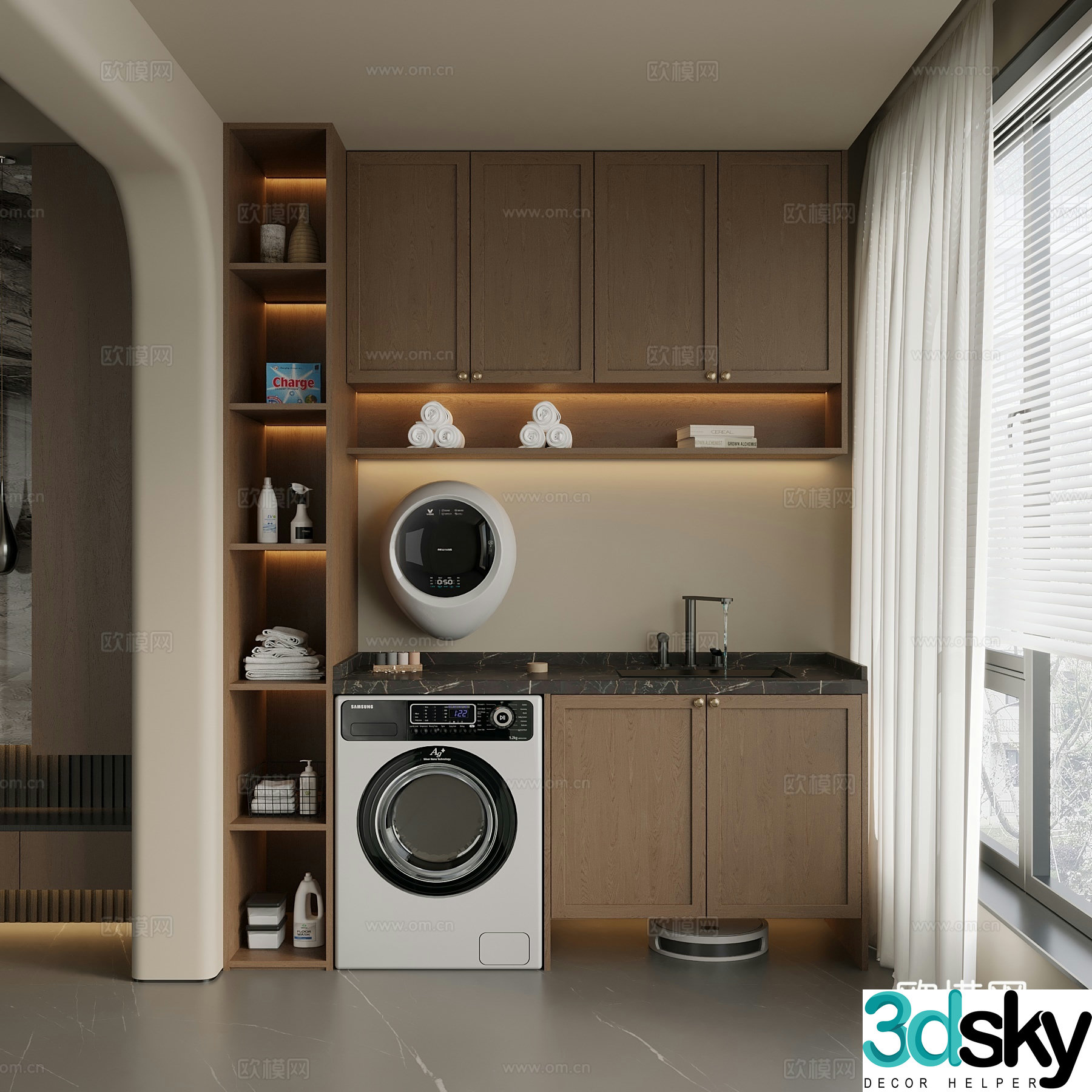 Middle Ages New Chinese Style Washing Cabinet Balcony Cabinet Storage Cabinet 3D Model