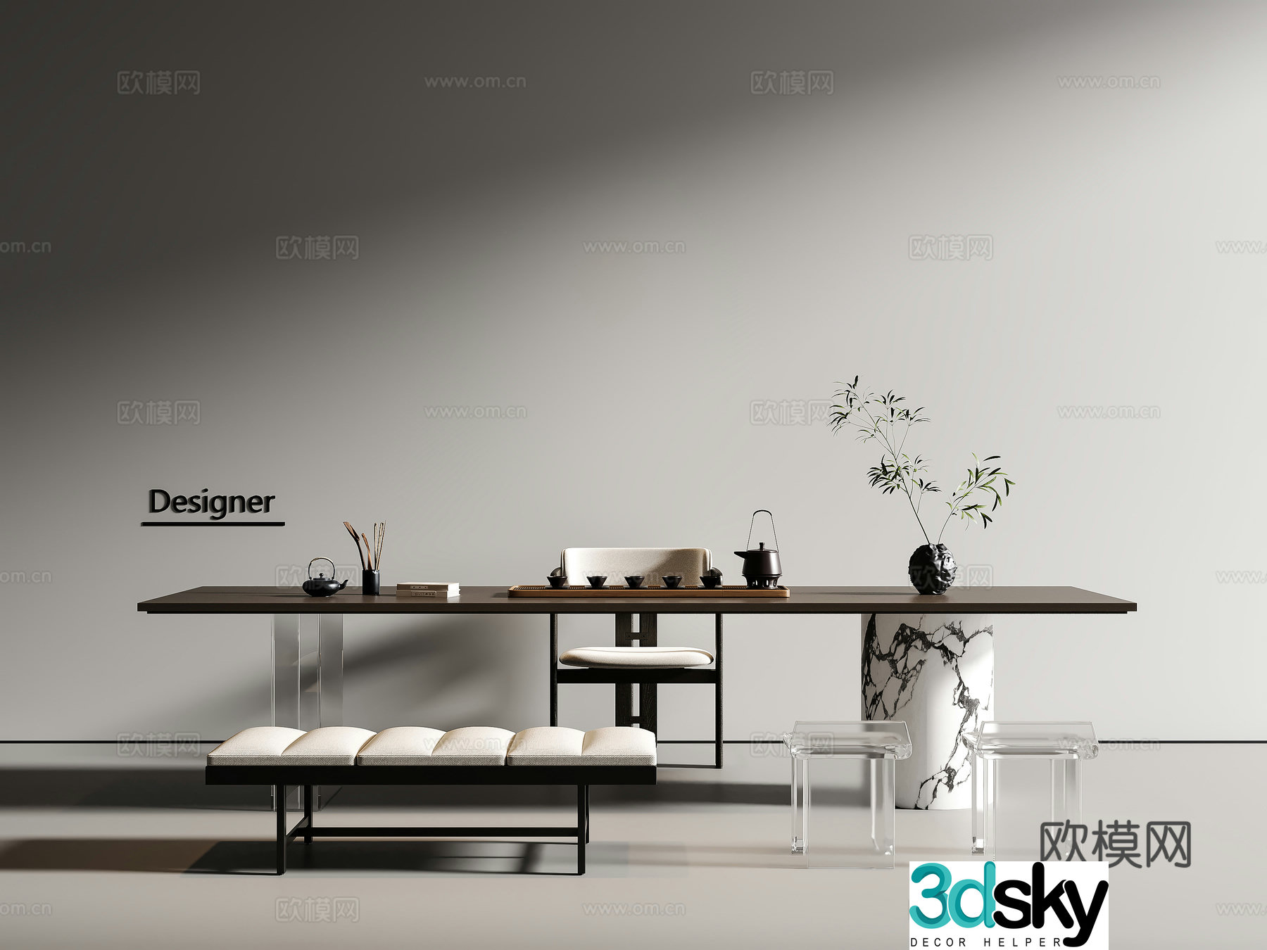 Modern simple tea table and chairs Tea table Tea chair Tea set Tea table Tea table Tea set combination 3D model
